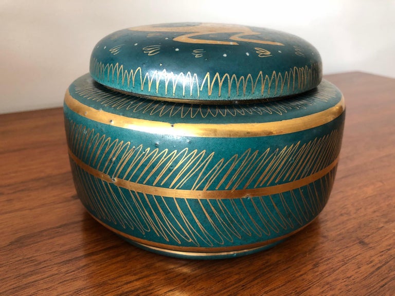 An interesting ceramic lidded jar by Waylande Gregory with sgraffito decoration.