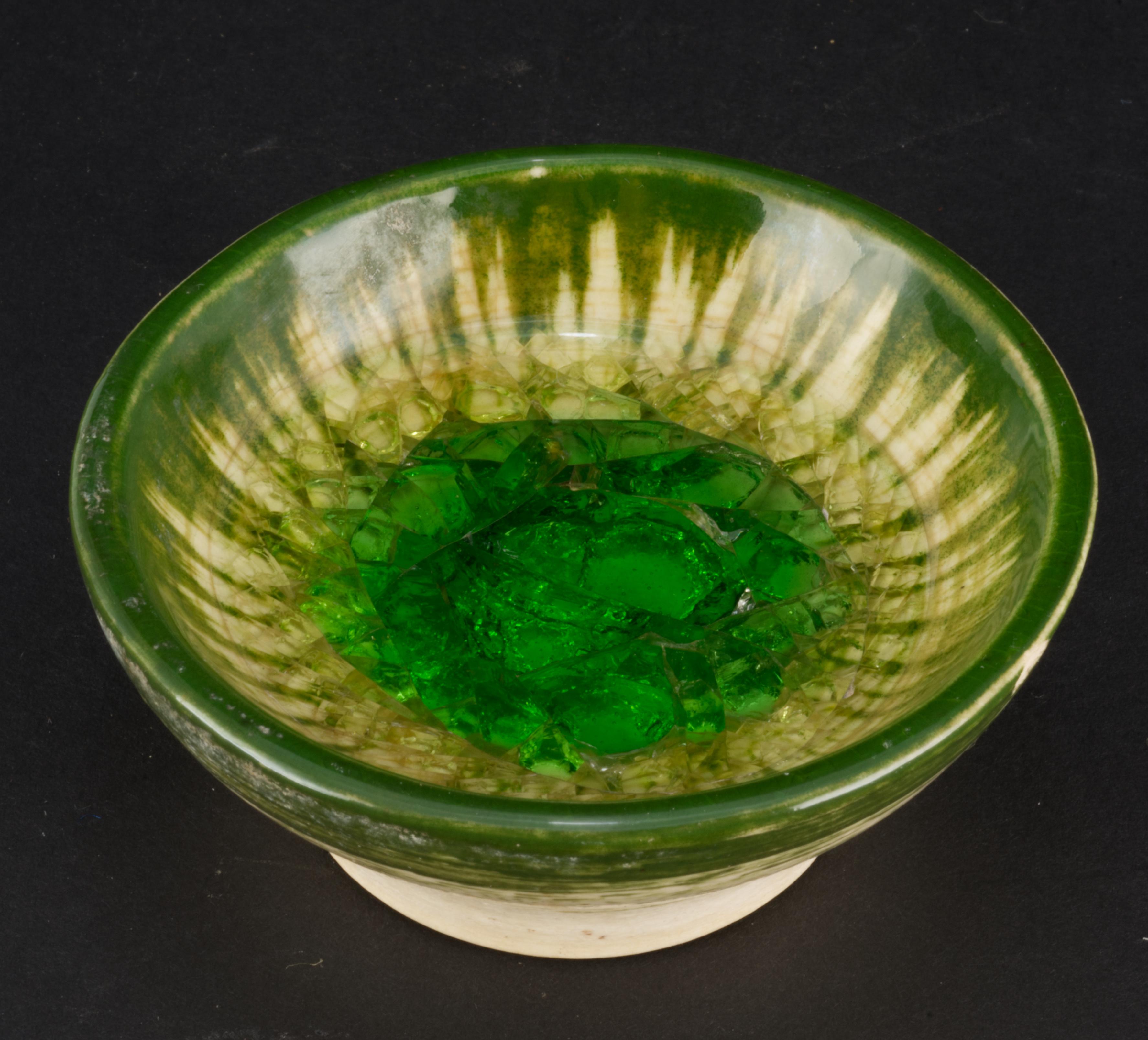Art Deco Waylande Gregory for Dunhill Fused Glass Ceramic Bowl Signed, 1940s Ashtray For Sale