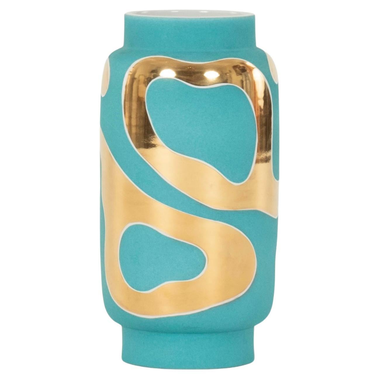 Waylande Gregory Turquoise Gold Lava Vase For Sale