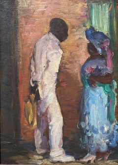 "El cortejo" Wayman Adams, circa 1920 Nueva Orleans Figuras en escena interior