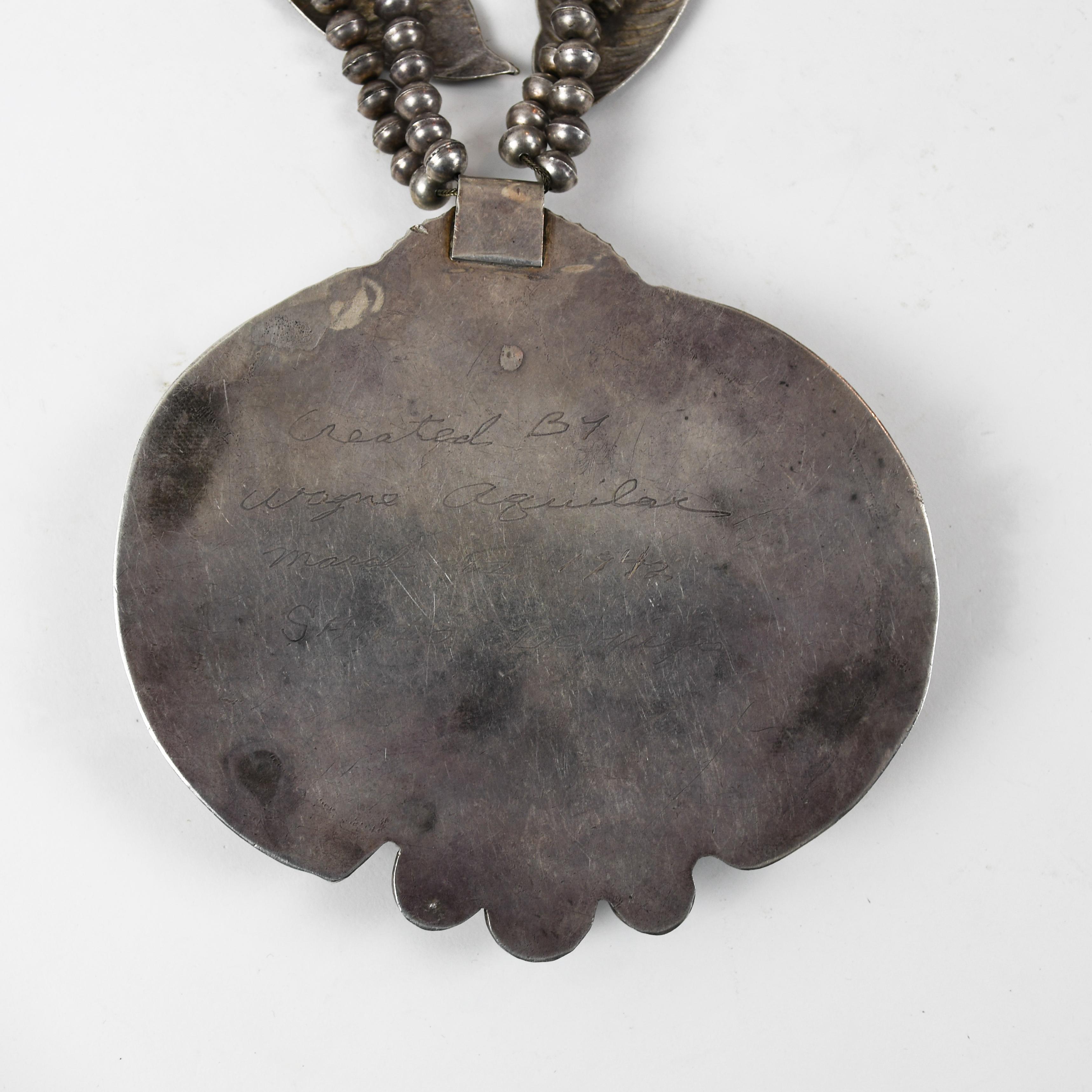 Wayne Aguilar Sterling Silver Large Turquoise Native American Necklace In Excellent Condition For Sale In Laguna Beach, CA