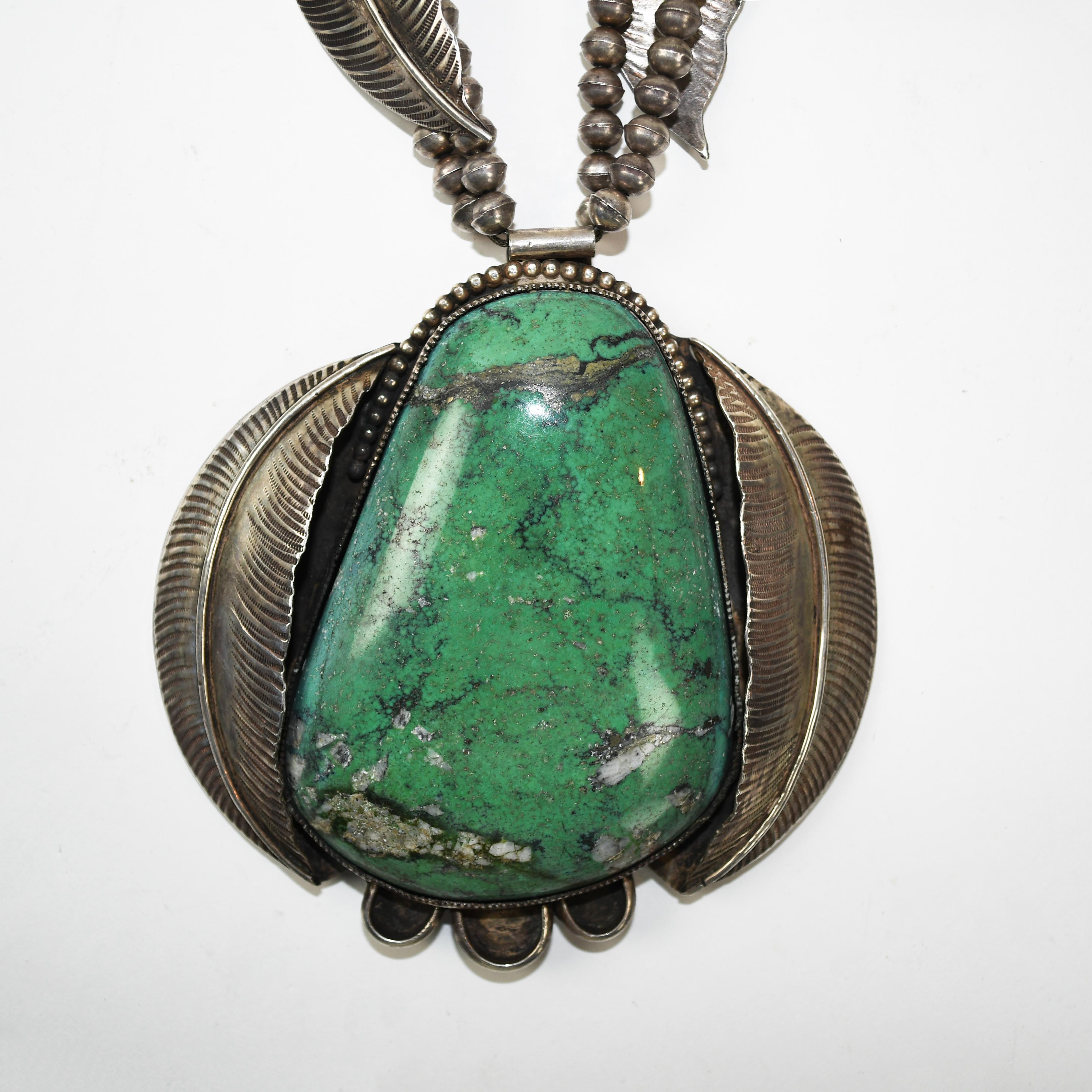 Women's or Men's Wayne Aguilar Sterling Silver Large Turquoise Native American Necklace For Sale