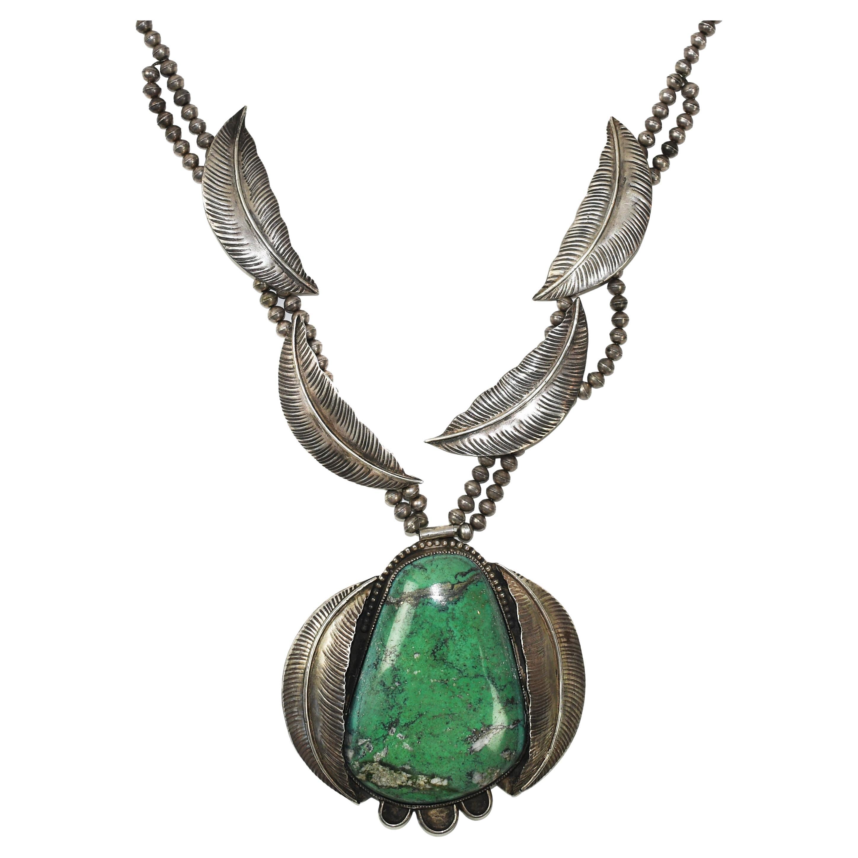 Wayne Aguilar Sterling Silver Large Turquoise Native American Necklace