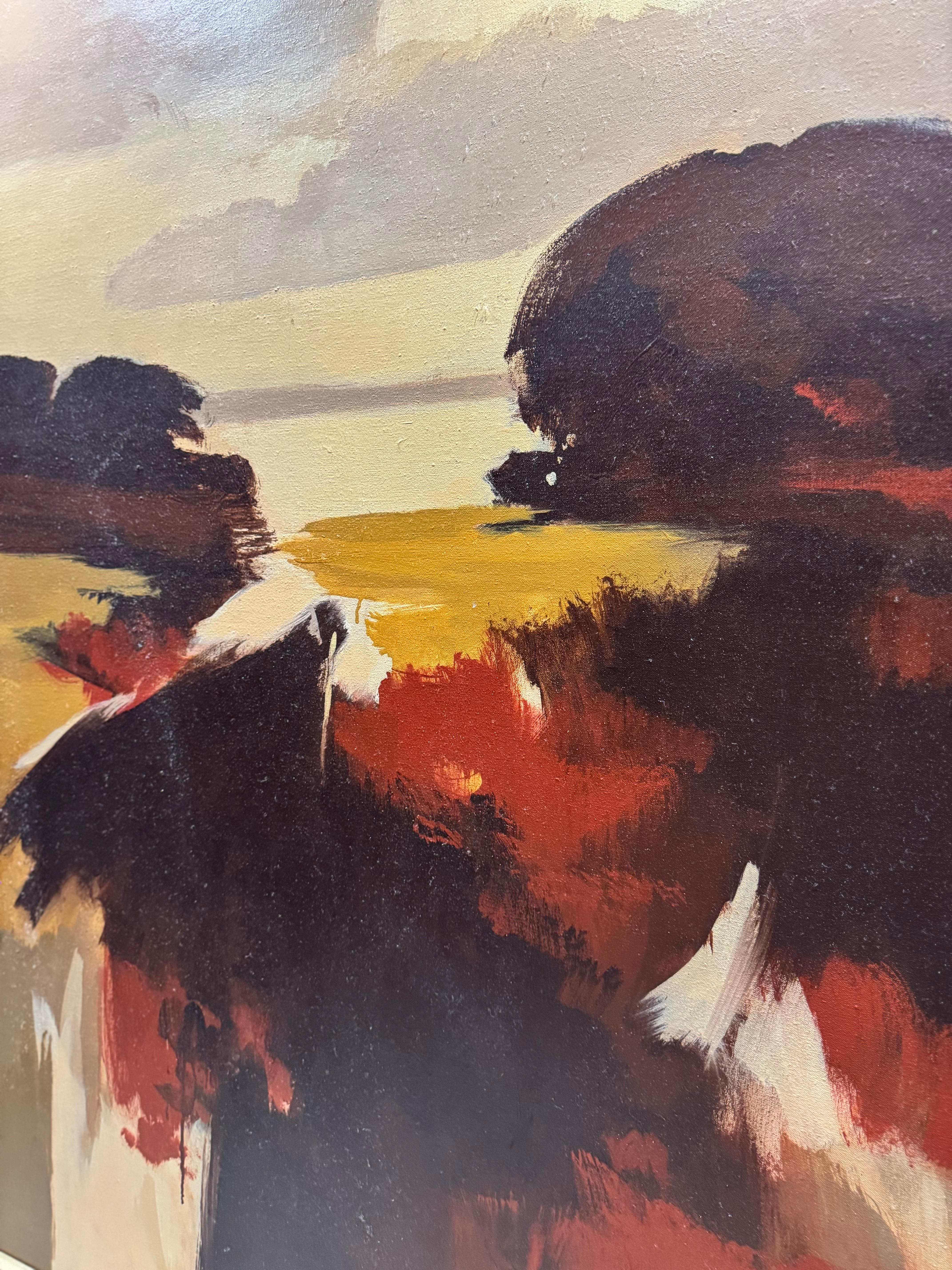 American Wayne Amerine Large Oil on Canvas Abstract Landscape 5' x 4' For Sale