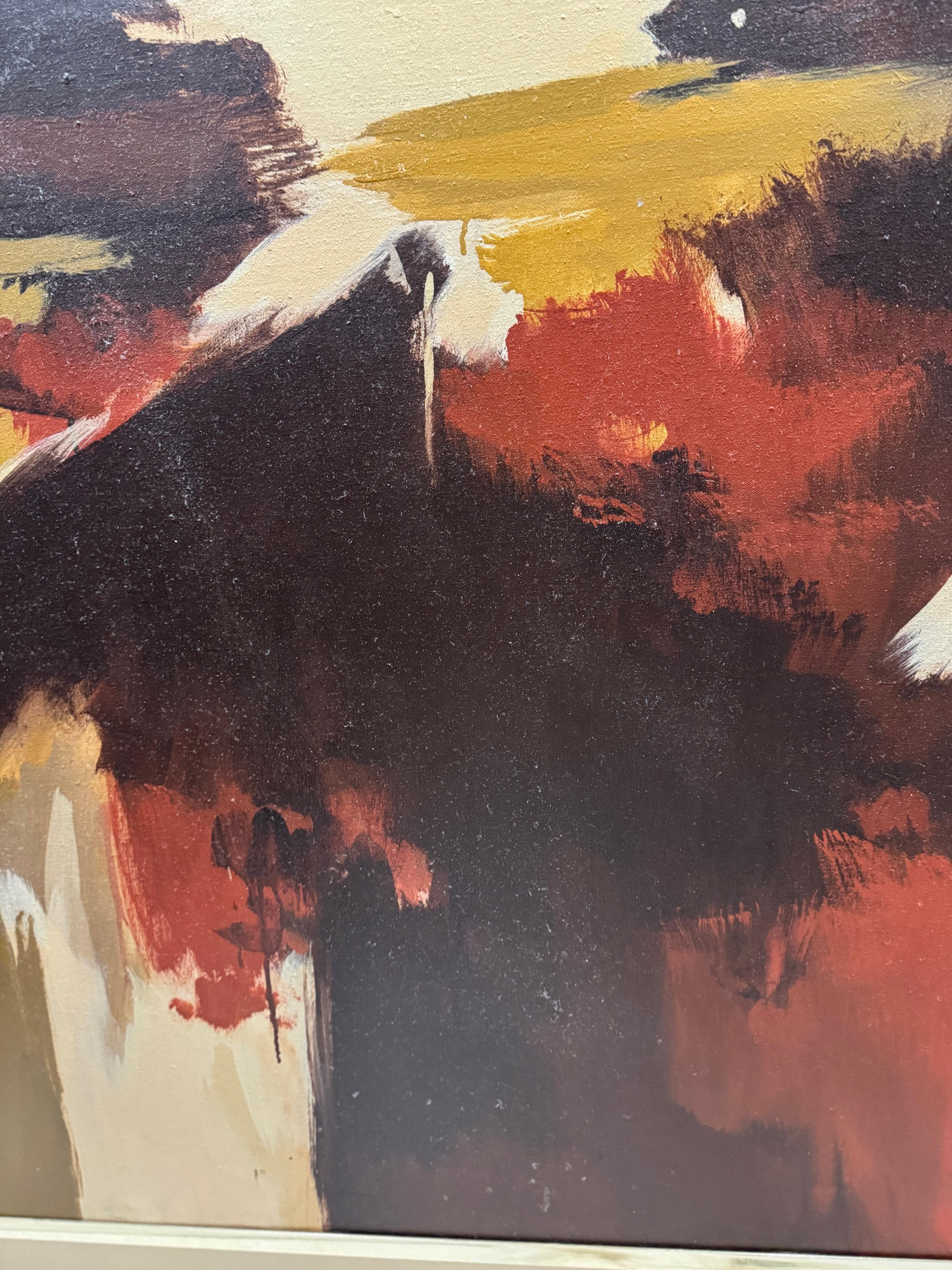Wayne Amerine Large Oil on Canvas Abstract Landscape 5' x 4' In Good Condition For Sale In Pasadena, TX
