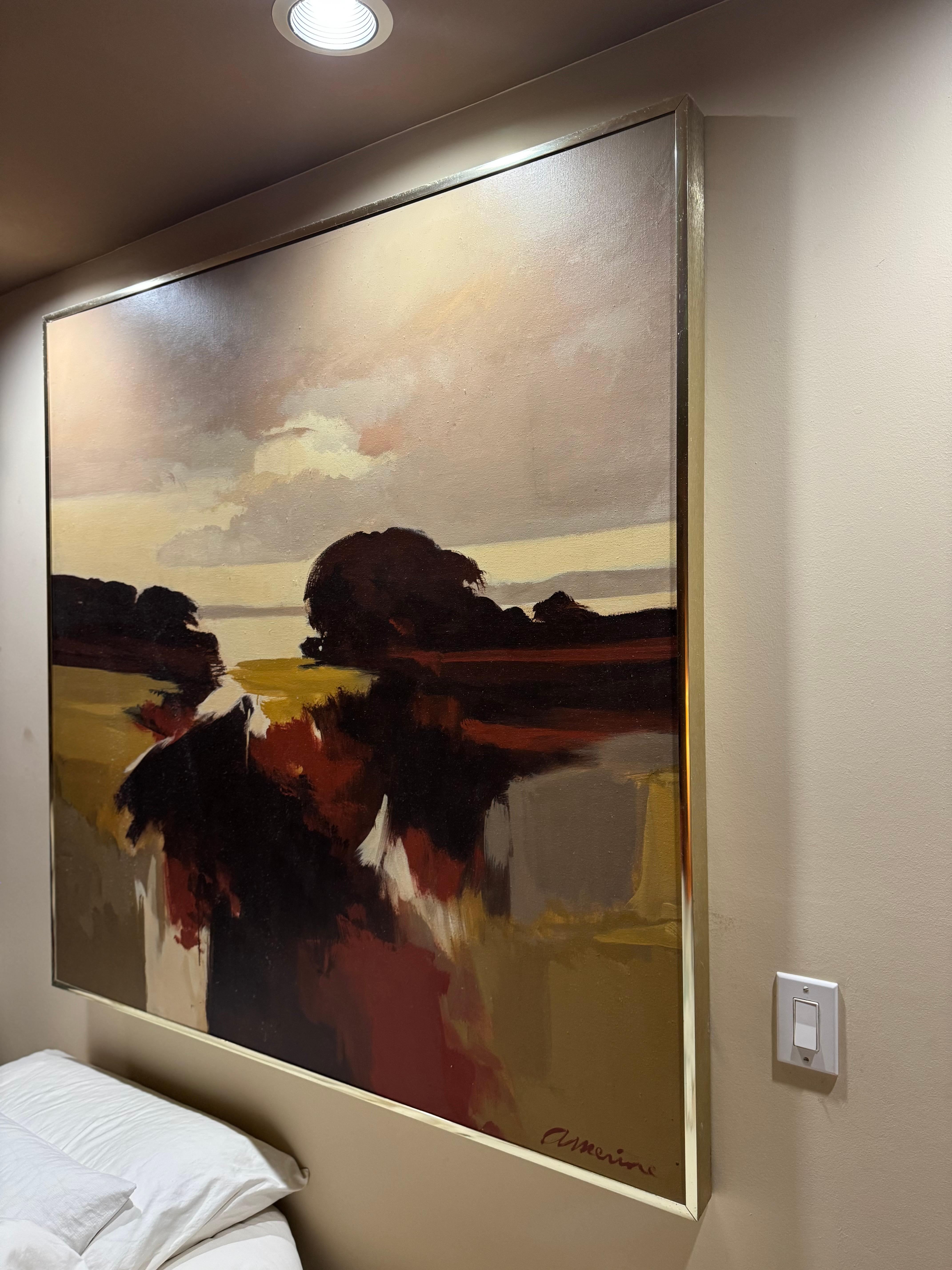 Wayne Amerine Large Oil on Canvas Abstract Landscape 5' x 4' For Sale 1