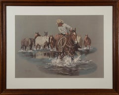 Limpia Creek Crossing, lithograph, signed and numberd, Cowboy Western Art