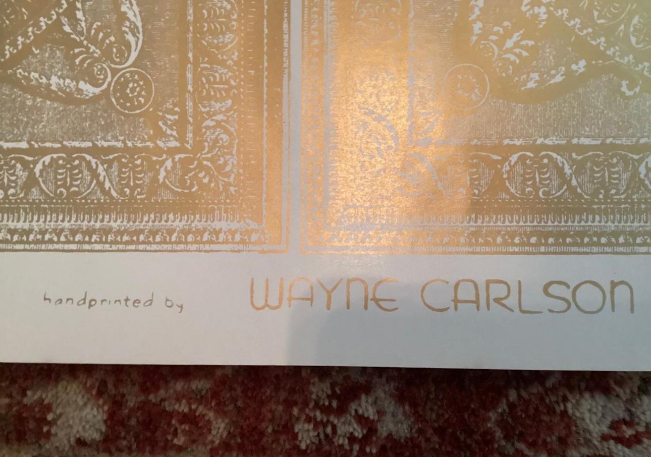 Wayne Carlson Handprinted Gold and White Wallpaper, Trompe L’oeiul Classical For Sale 1