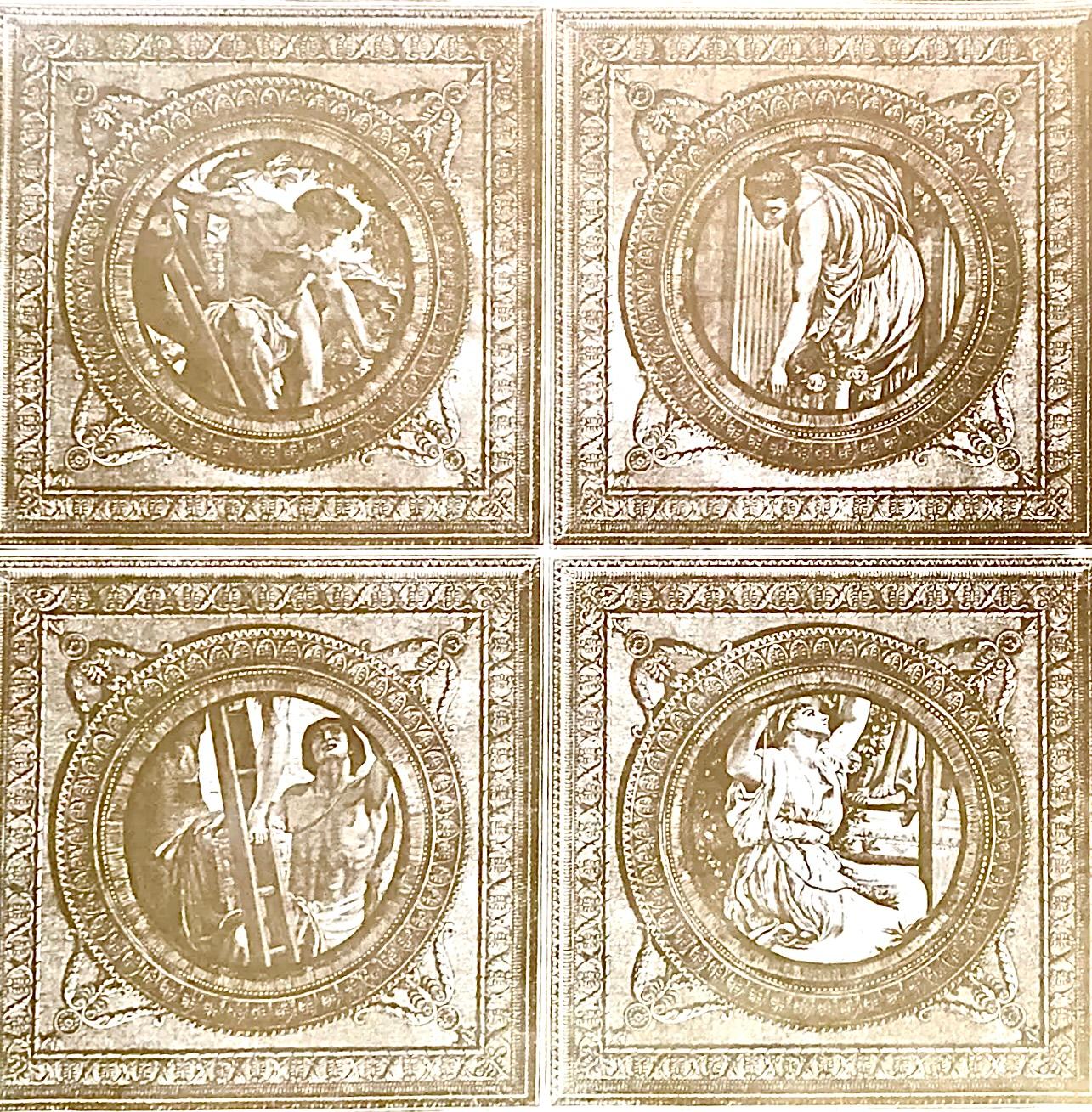 Wayne Carlson Handprinted Gold and White Wallpaper, Trompe L’oeiul Classical For Sale 2
