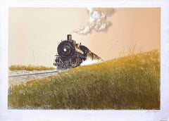STEAM TRAIN Signed Lithograph 1977, Rural Landscape, Western Art