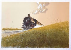 STEAM TRAIN Signed Lithograph 1977, Rural Landscape, Western Art