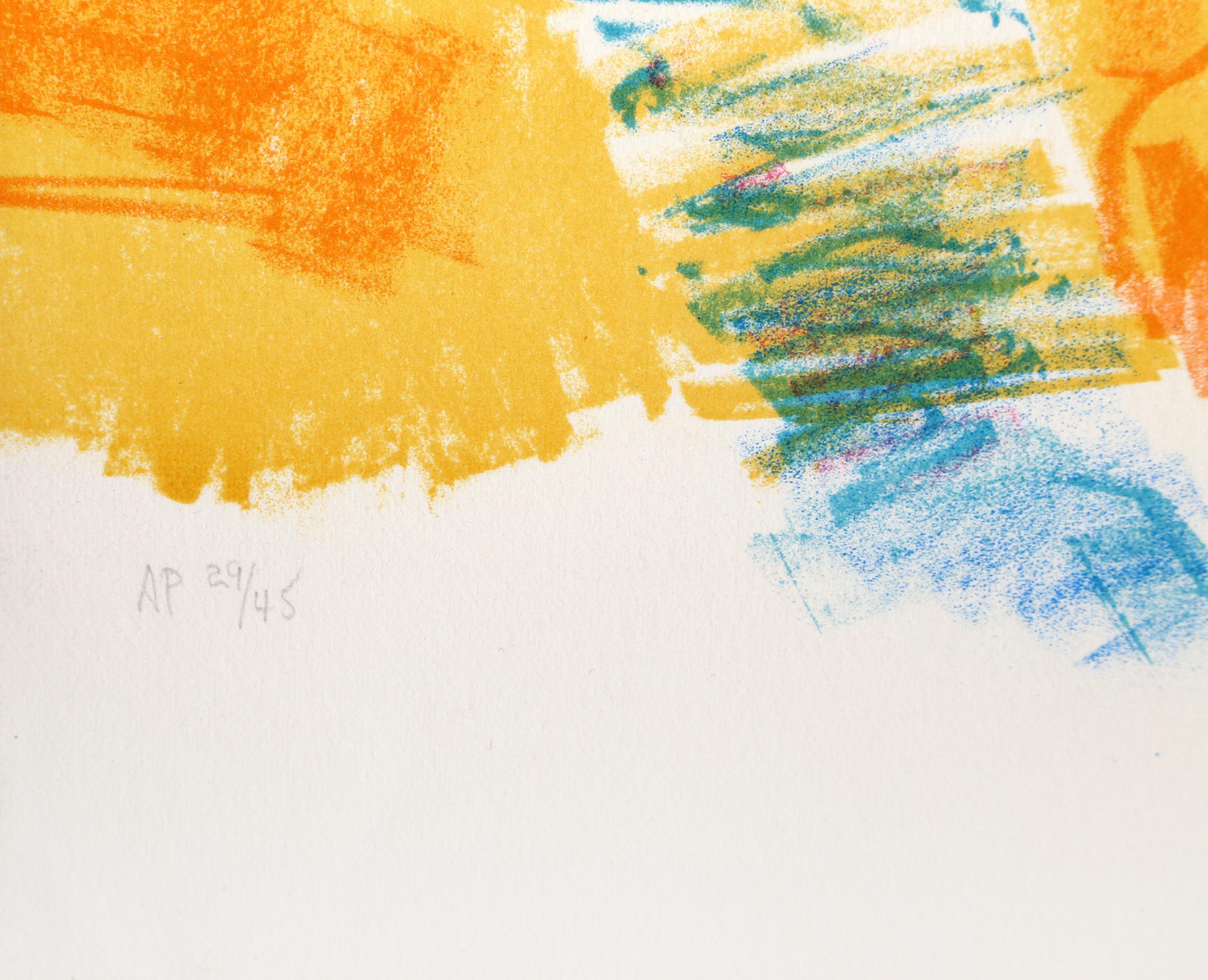 Blauer Blumenstrauß, impressionistische Lithographie von Wayne Ensrud im Angebot 2