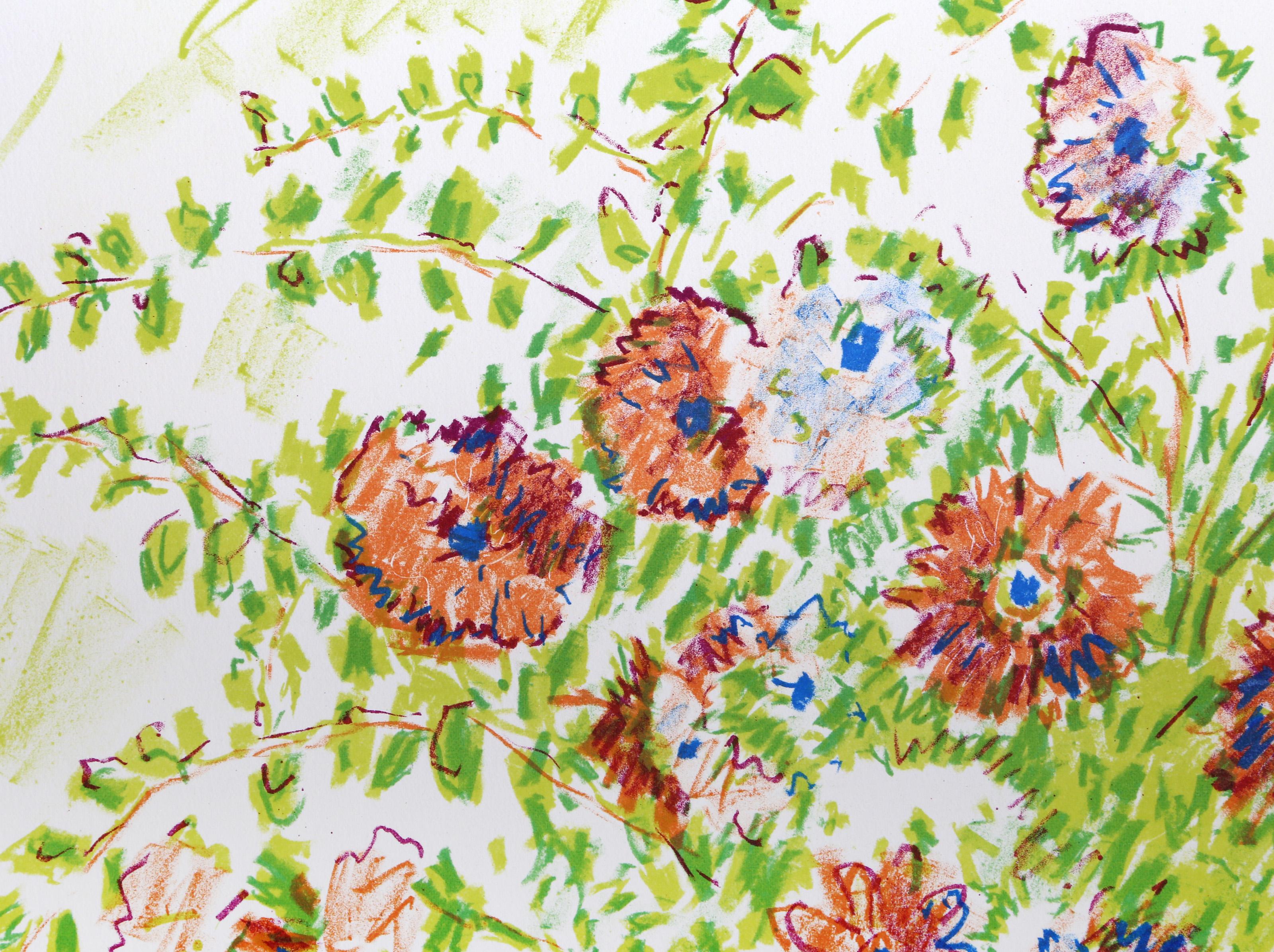 Blauer Blumenstrauß, impressionistische Lithographie von Wayne Ensrud im Angebot 3