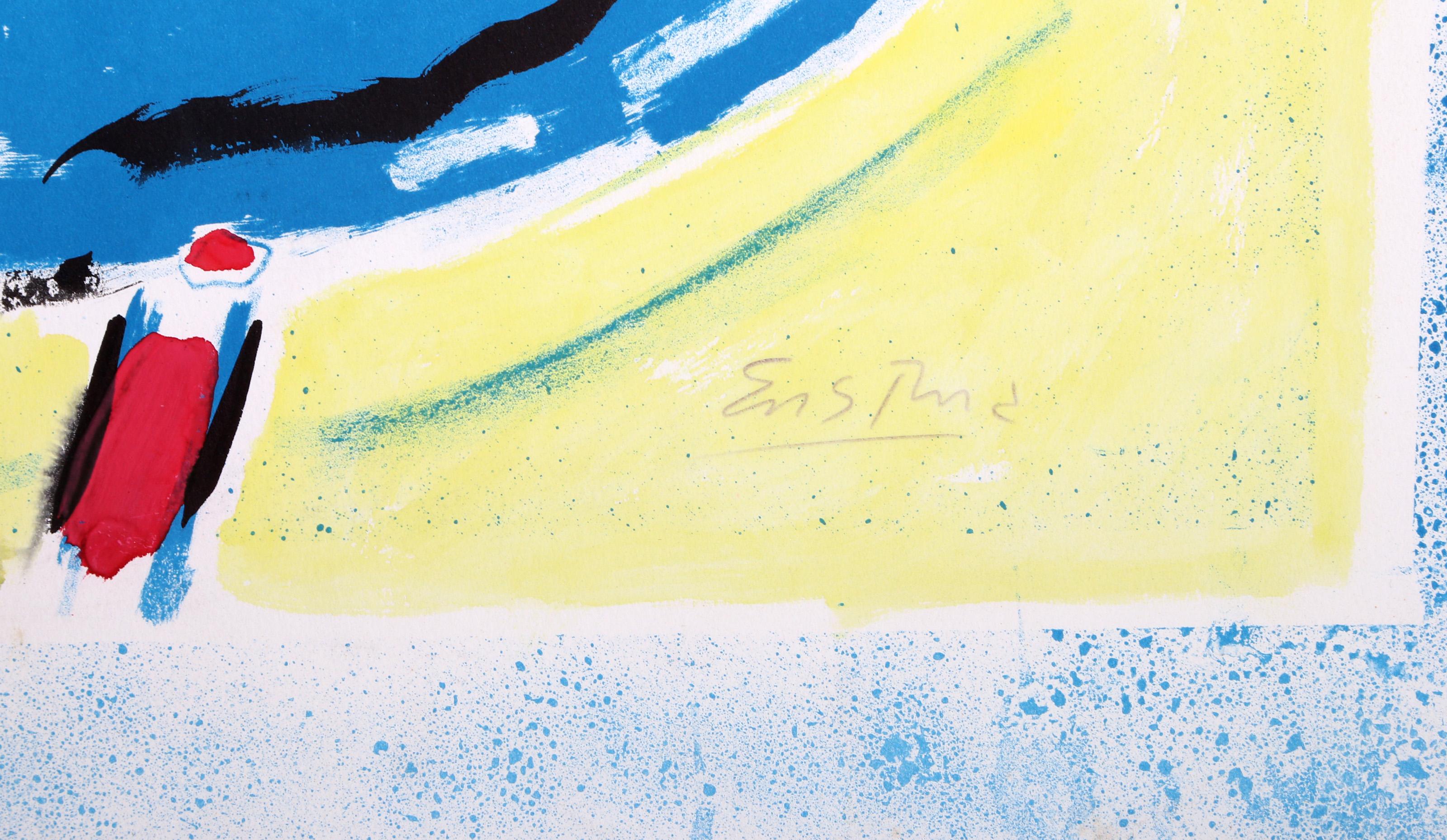 Blauer Tisch 2, impressionistische Lithographie mit Handkolorierung von Wayne Ensrud im Angebot 1