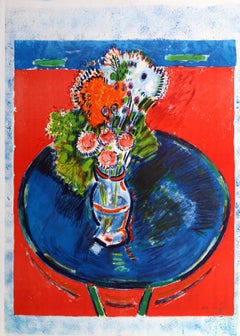 Table bleue, lithographie impressionniste de Wayne Ensrud