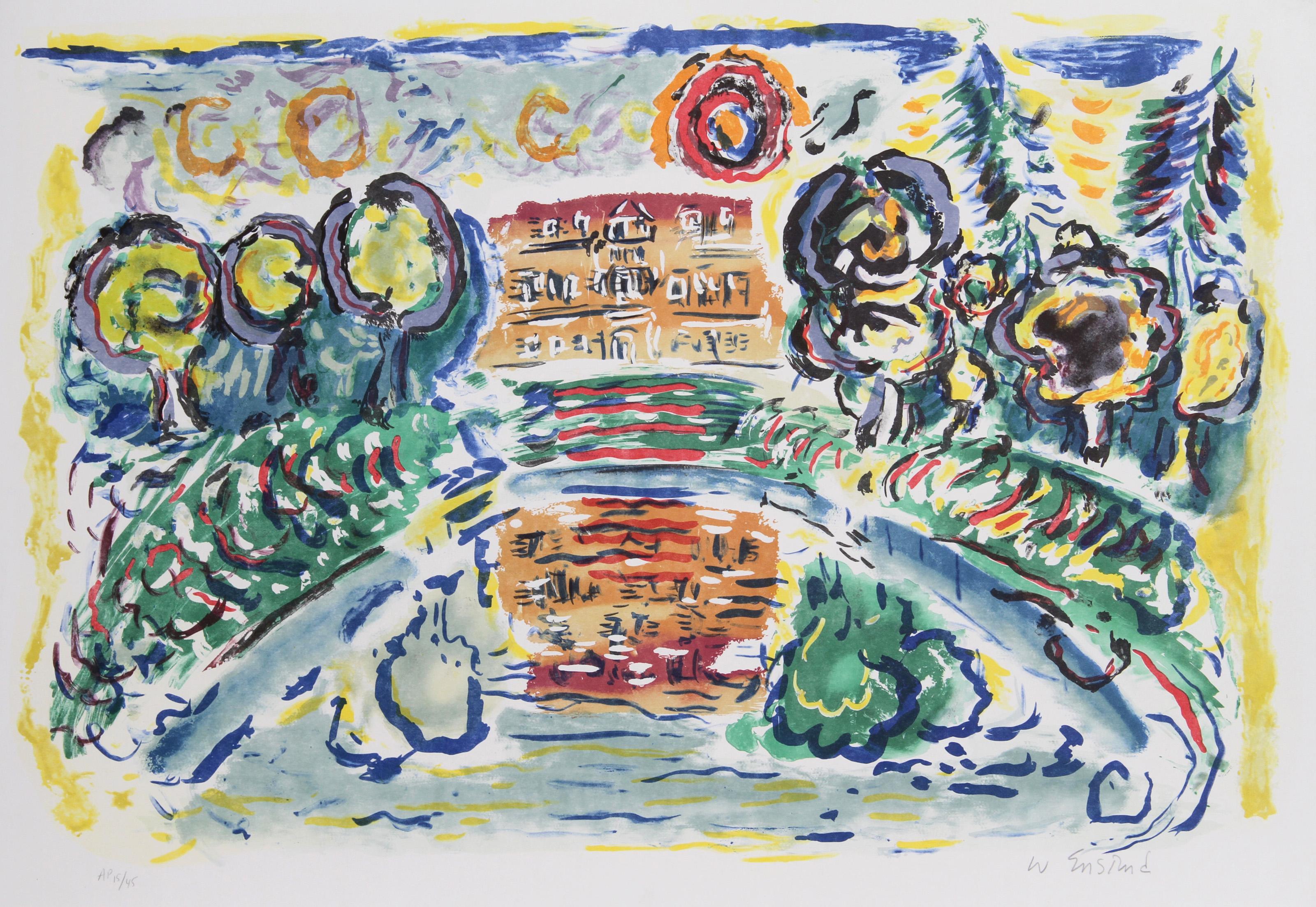 Chateau de Louviere, impressionistische Lithographie von Wayne Ensrud