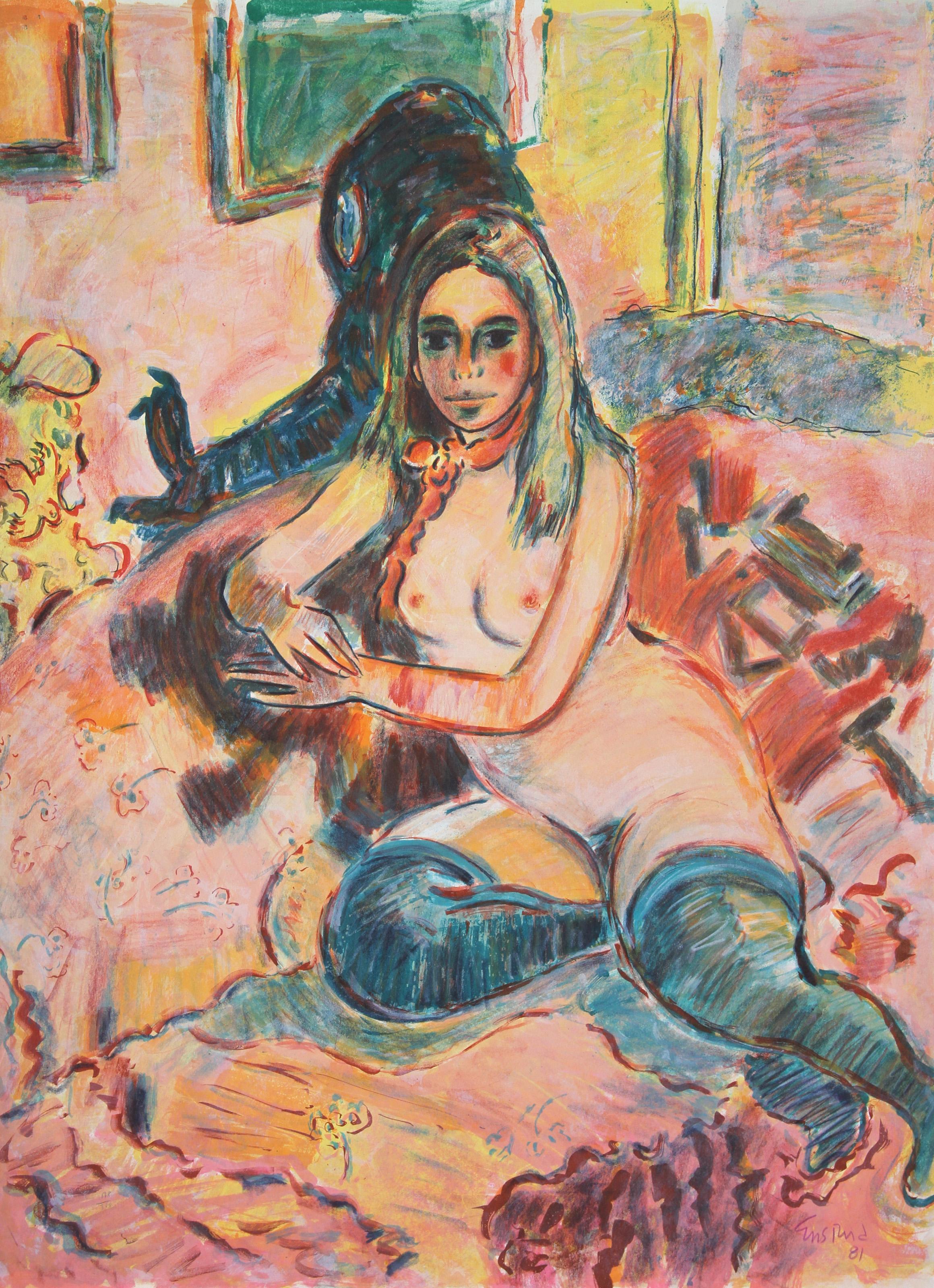 Wayne Ensrud, Américain (1934 - ) - Cheryl with Green Stockings, Year :  1980, Moyen :  Lithographie, signée et numérotée au crayon, édition :  300, AP 45, Taille :  34 in. x 25 in. (86.36 cm x 63.5 cm)