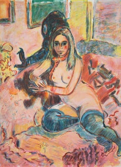 Cheryl with Green Stockings, lithographie impressionniste de Wayne Ensrud