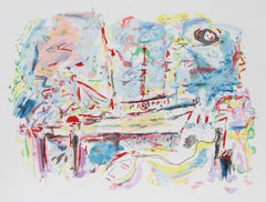 Harbor Boats, Impressionist Lithograph by Wayne Ensrud