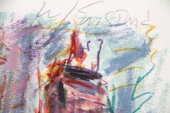 Manhattan from Brooklyn Bridge, Impressionist Lithograph by Wayne Ensrud