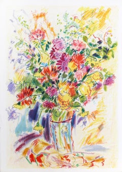 Bouquet multicolore, lithographie impressionniste avec coloration à la main de Wayne Ensrud