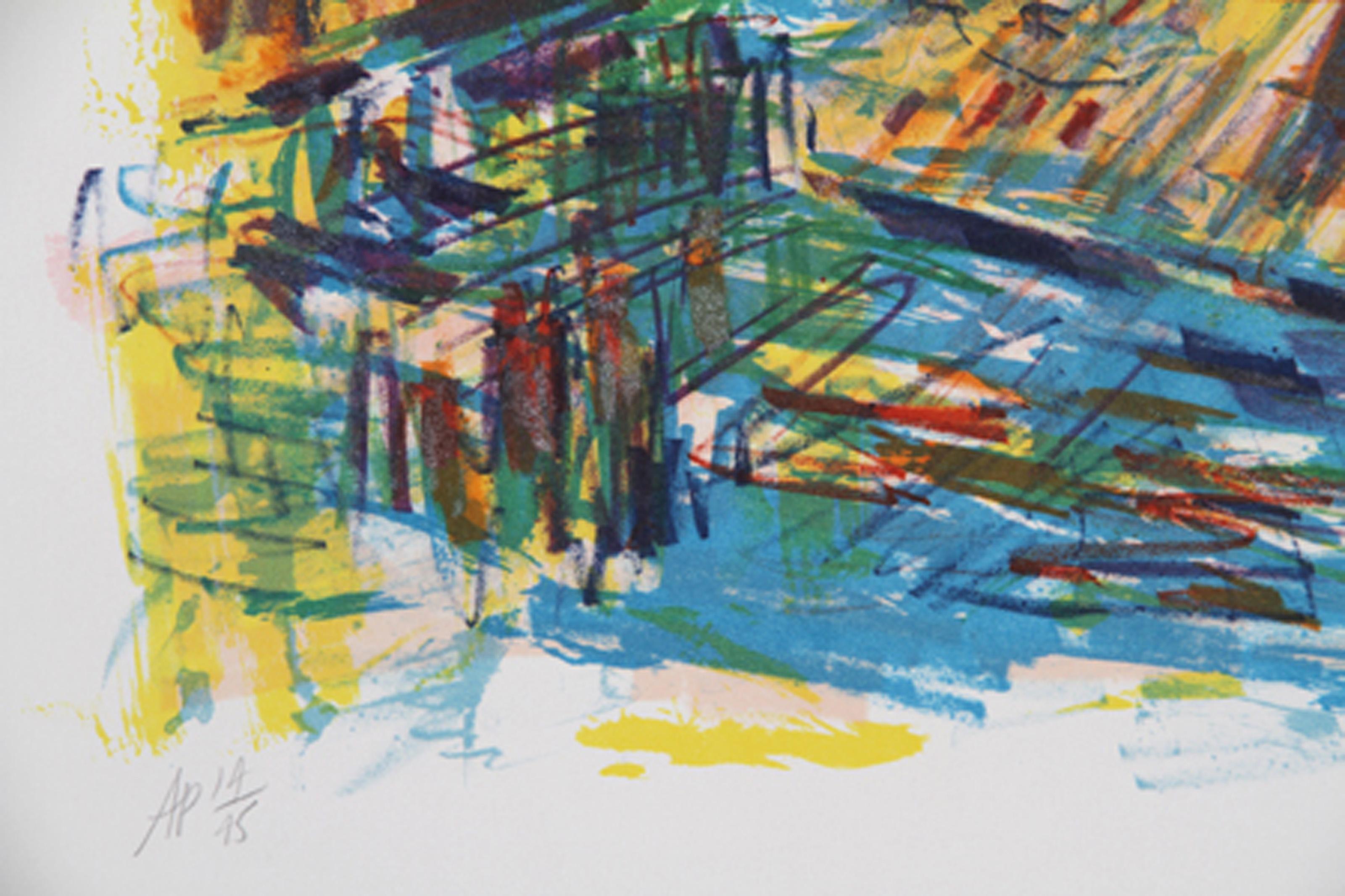 Ponte Vecchio, impressionistische Lithographie von Wayne Ensrud im Angebot 1