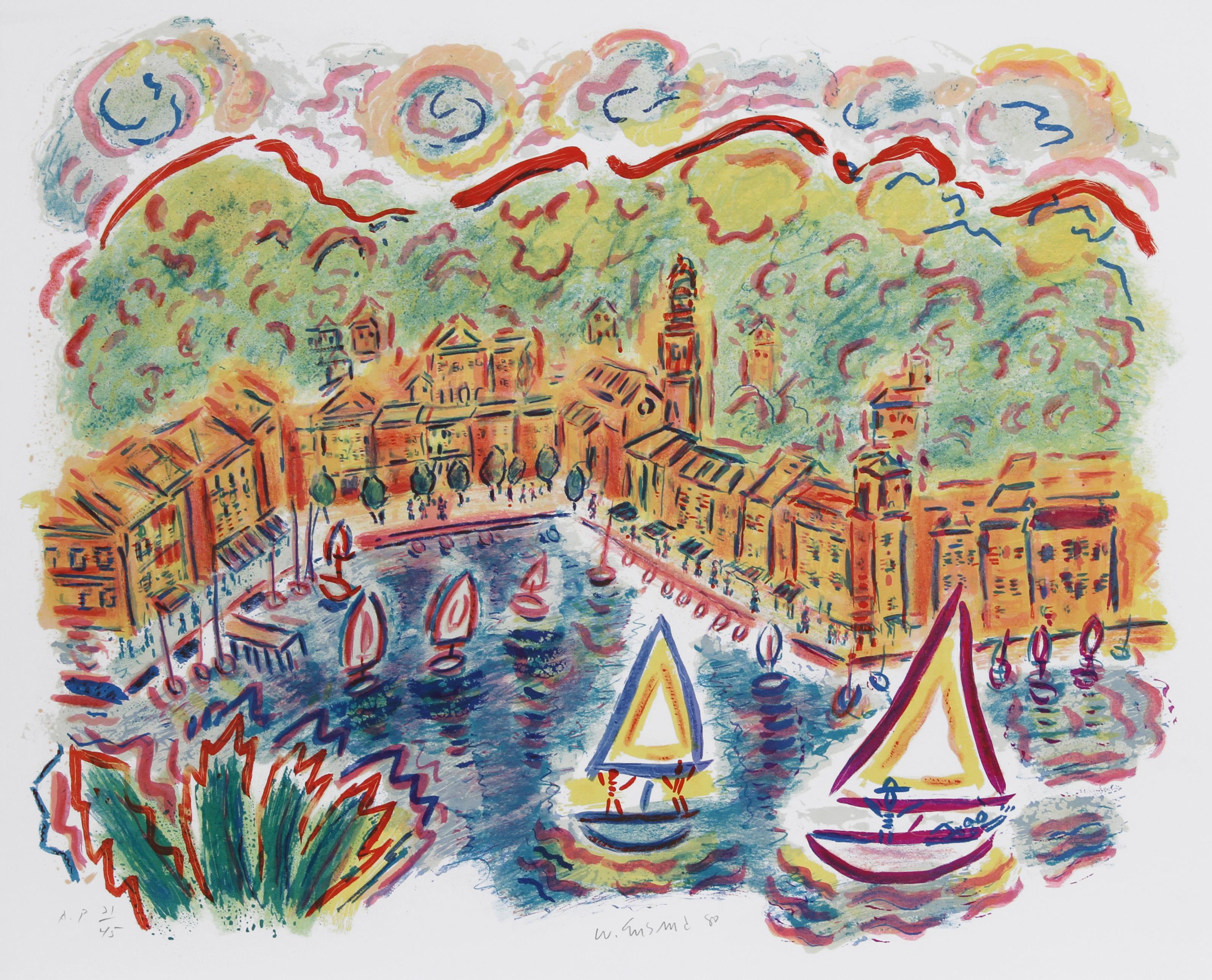 Portofino, Impressionist Lithograph by Wayne Ensrud
