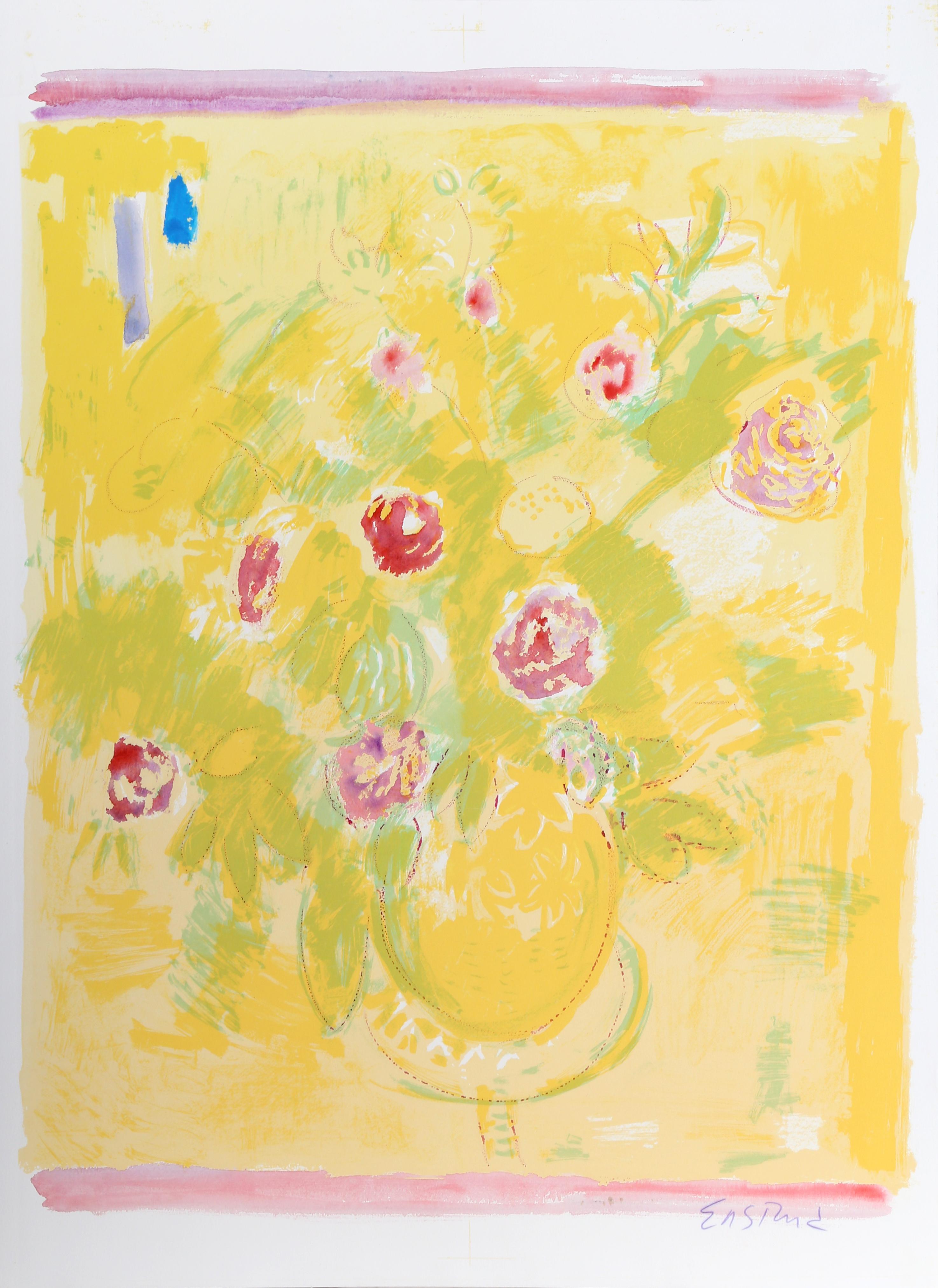 Lithographie unique peinte à la main d'un bouquet de fleurs coloré par Wayne Ensrud, américain (1934).
Dimanche tranquille (jaune)
Wayne Ensrud, américain (1934)
Date : 1980
Lithographie peinte à la main, signée au crayon
Taille : 35 in. x 26 in.
