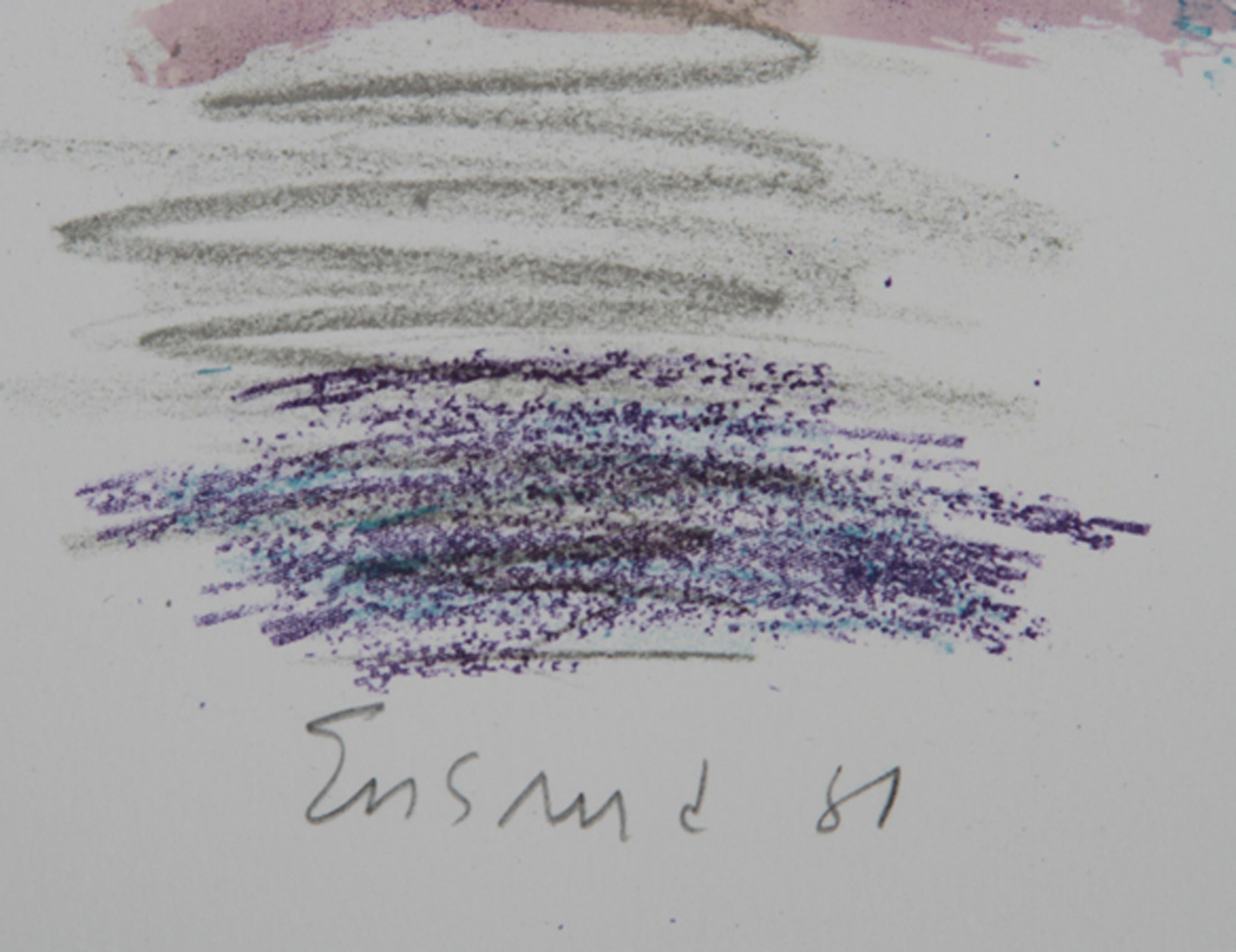 Roter Blumenstrauß, impressionistische Lithographie von Wayne Ensrud im Angebot 1