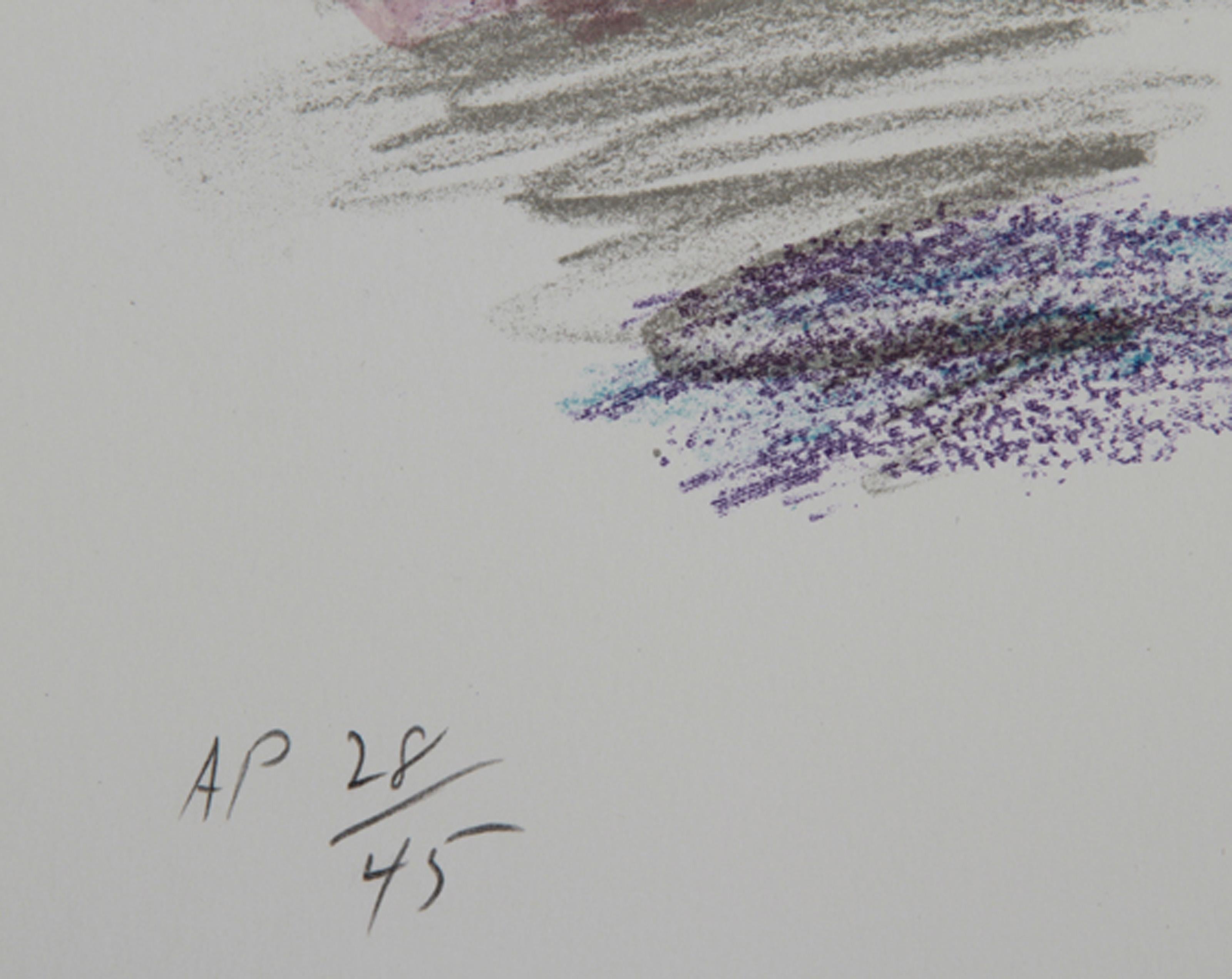 Roter Blumenstrauß, impressionistische Lithographie von Wayne Ensrud im Angebot 2