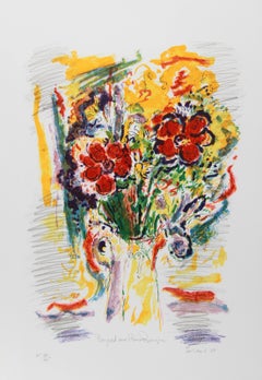 Bouquet rouge, lithographie impressionniste de Wayne Ensrud
