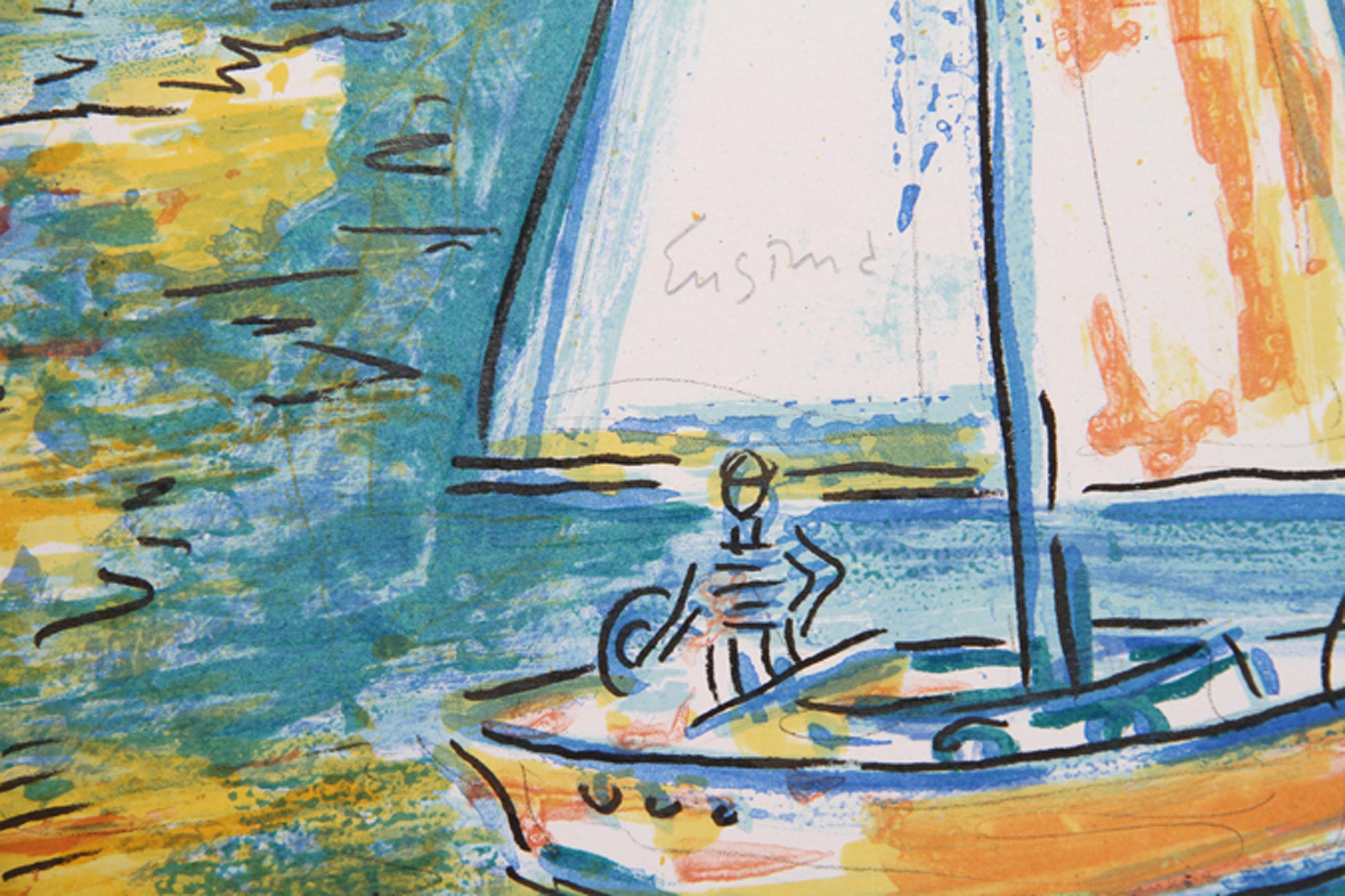 Segeltag, impressionistische Lithographie von Wayne Ensrud im Angebot 1