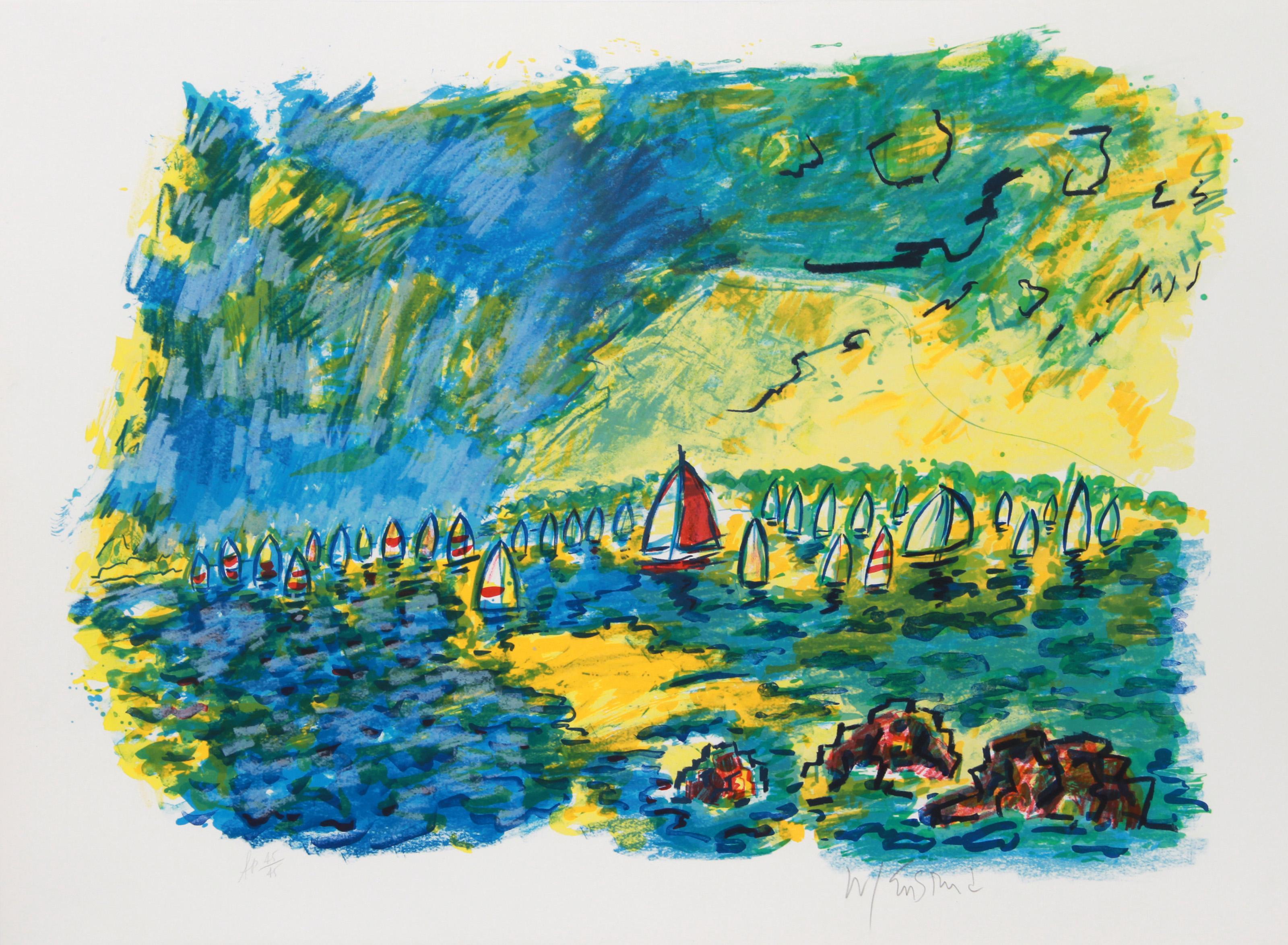 Upwind, lithographie impressionniste de Wayne Ensrud