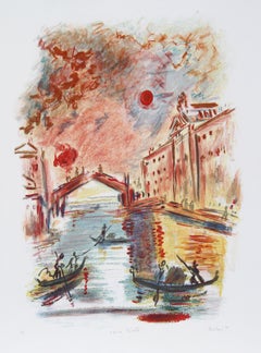 Lithographie impressionniste de Venice Rialto de Wayne Ensrud