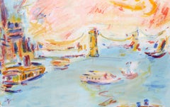 Vista di Manhattan da Governor's Island, litografia impressionista di Wayne Ensrud