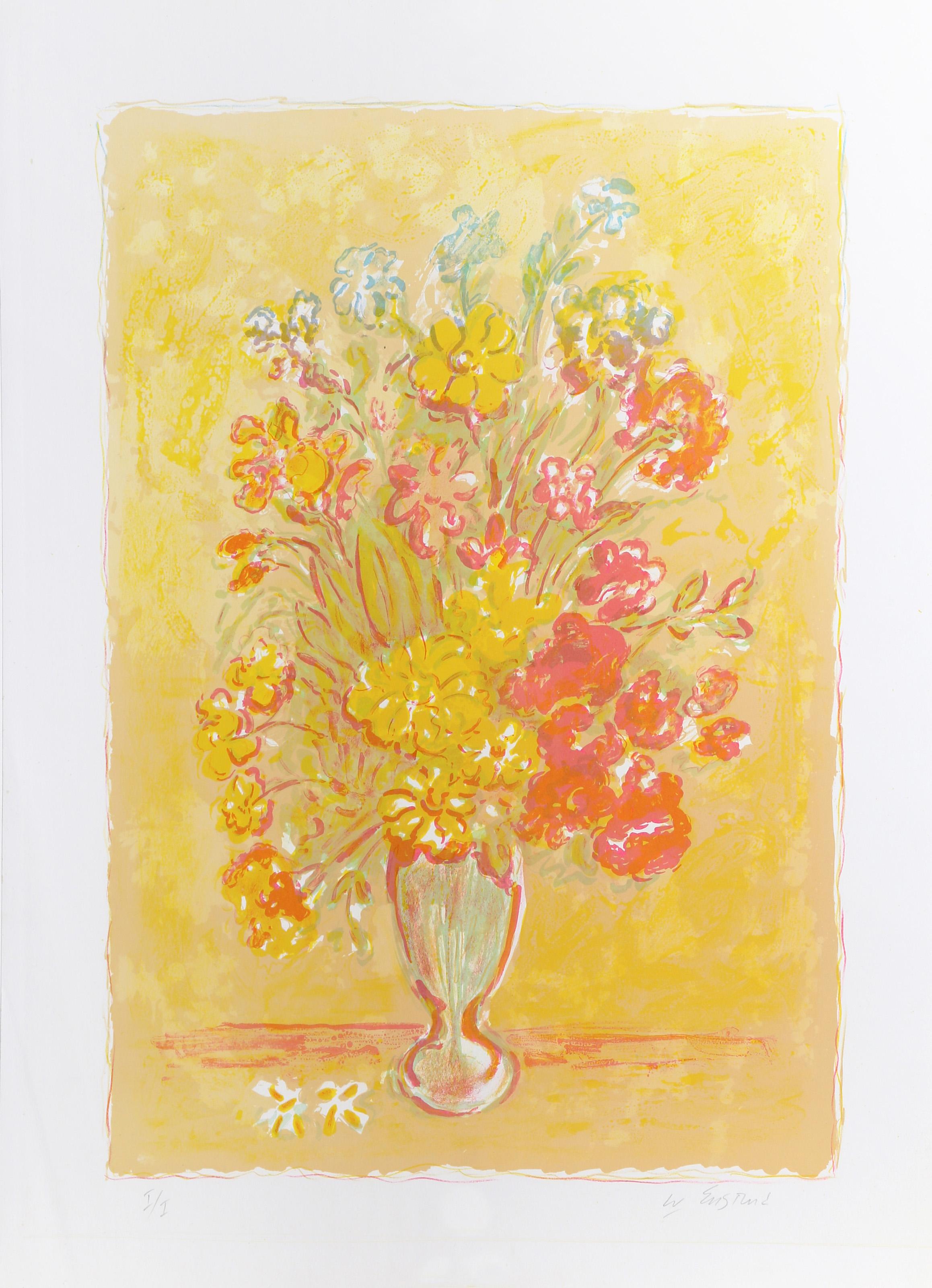 Wildflowers (on Yellow) 2, Impressionist Lithograph by Wayne Ensrud