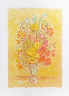 Vintage Wildflowers (on Yellow) 2, Impressionist Lithograph by Wayne Ensrud