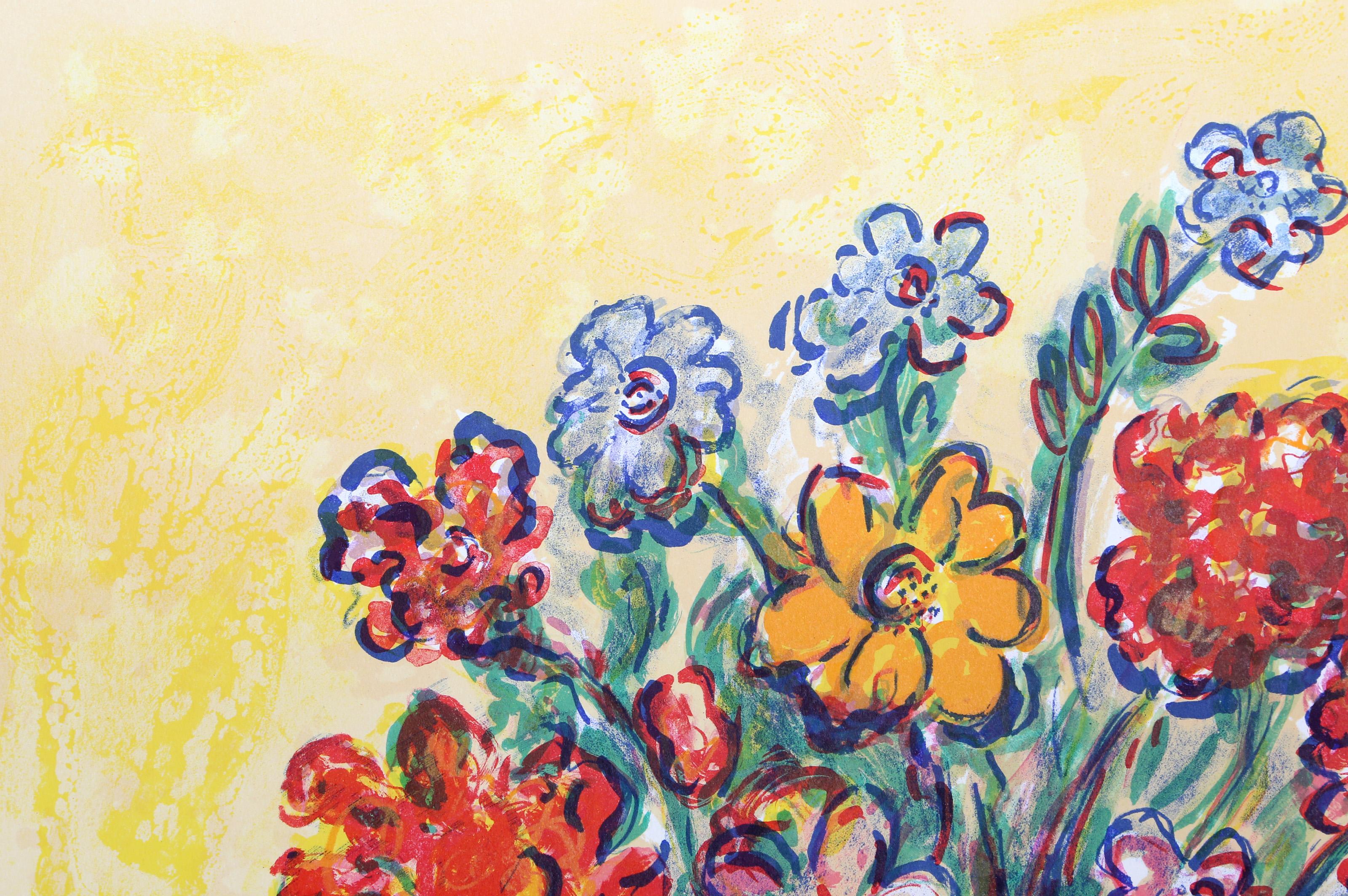 Wildflowers (on Yellow), Impressionist Lithograph by Wayne Ensrud For Sale 1
