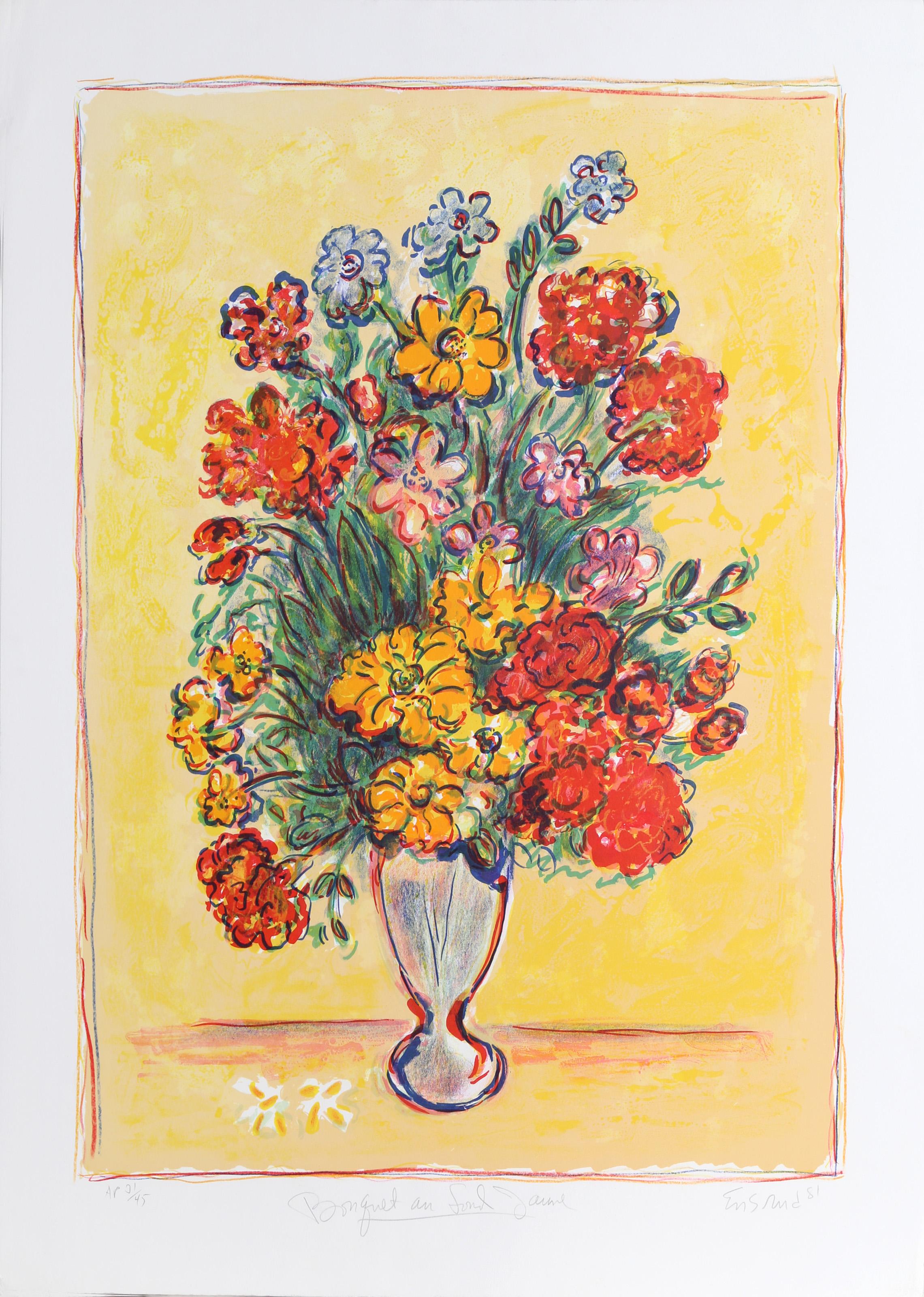 Wildflowers (on Yellow), Impressionist Lithograph by Wayne Ensrud