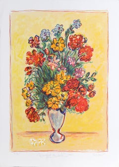 Vintage Wildflowers (on Yellow), Impressionist Lithograph by Wayne Ensrud