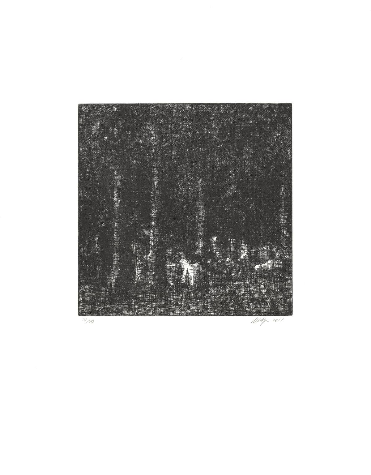 De la carpeta Multitud de Wayne Gonzales, este grabado en placa de cobre es un buen ejemplo de la exploración de Gonzales del comportamiento humano colectivo y del impacto visual de las multitudes. Impresa en papel Hahnemuhle 300 GSM de alta