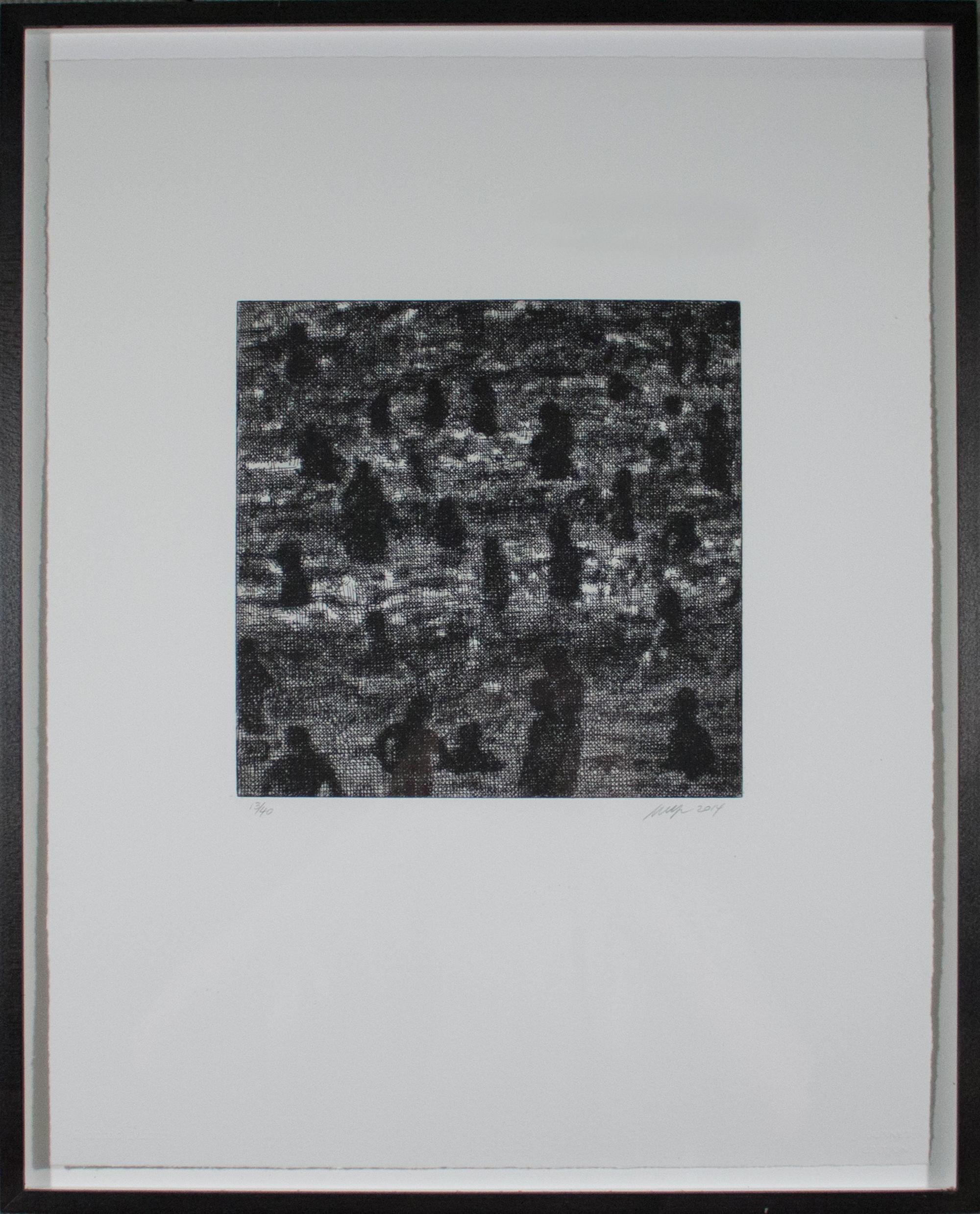 From the Wayne Gonzales portfolio ""Crowd"" which contained five copper plate etchings.
Printed on Hahnemuhle 300 GSM Paper
In an Edition of 40 with 10 artist's proofs
Hand signed and numbered 13 out of 40 by Gonzales
Framed in a black wooden frame