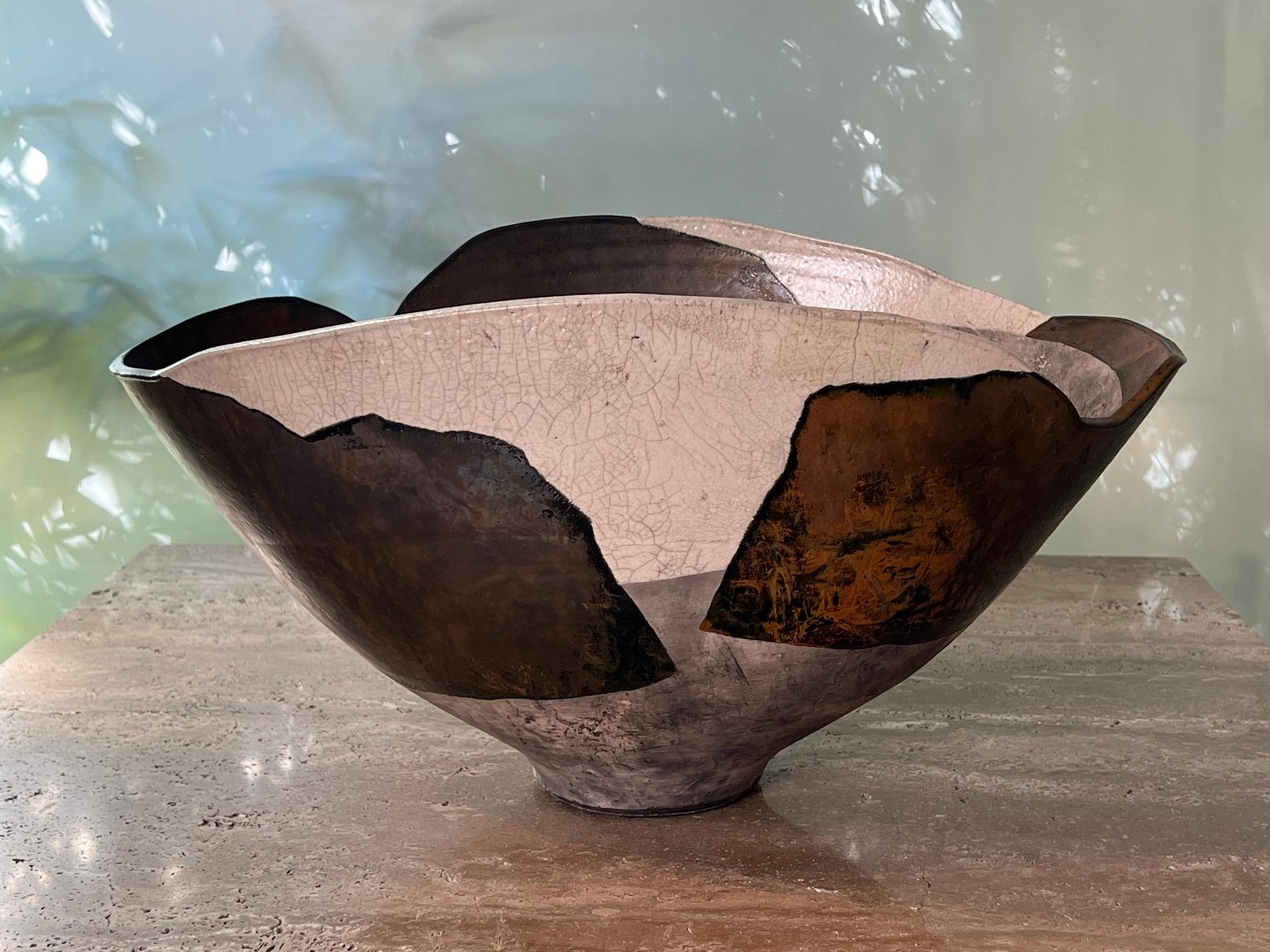A monumental ceramic Landscape bowl by Wayne Higby. Impressed artist's seal to foot. 

