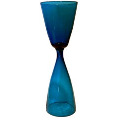 Wayne Husted Art Glass Vase en forme de double calice en bleu pour Blenko