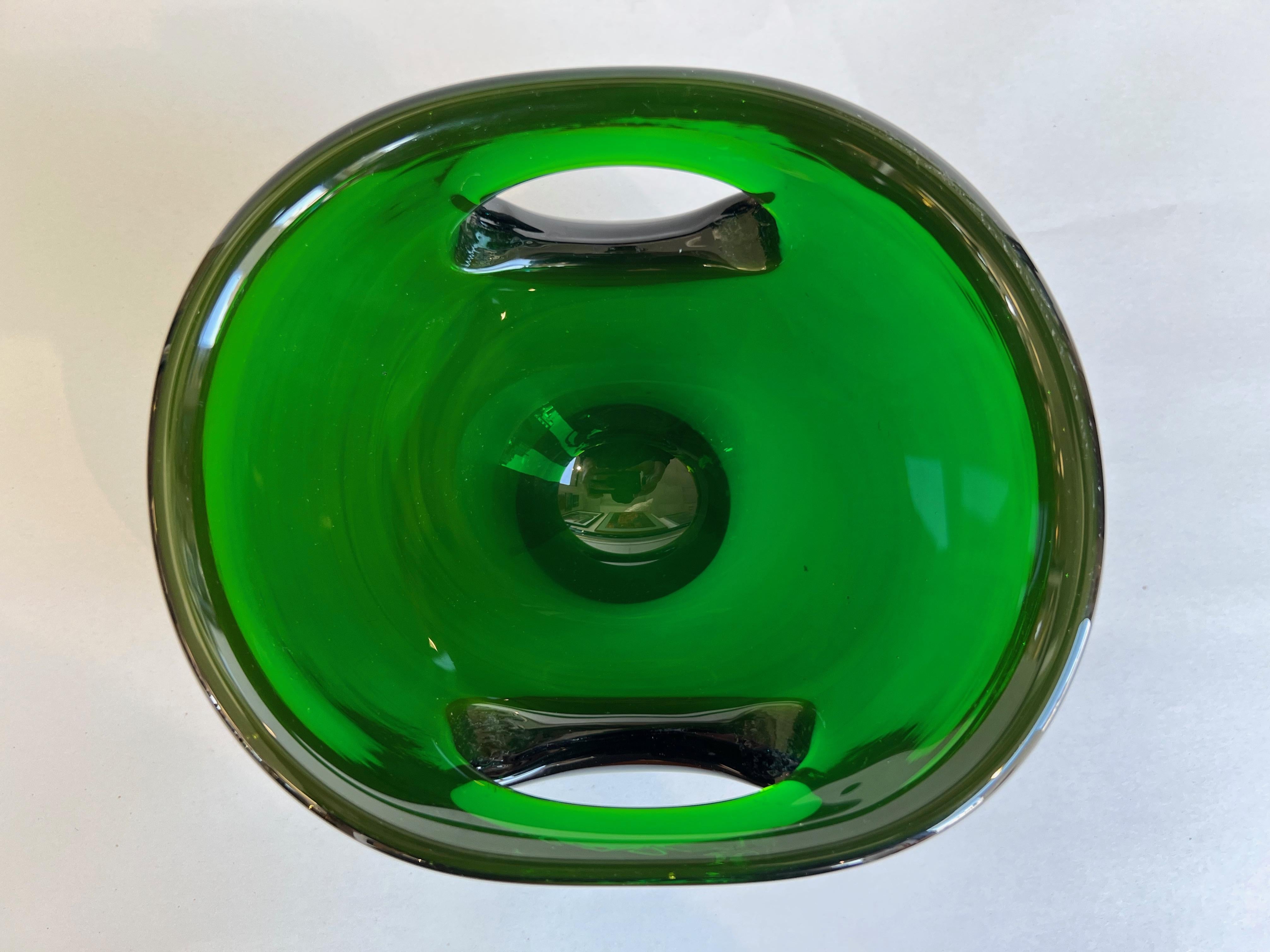 Wayne Husted for Blenko Emerald Green Double-Pierced Glass Bowl #5819, 1958 4