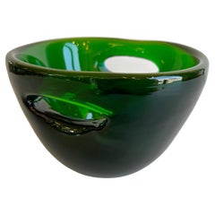 Wayne Husted for Blenko Emerald Green Double-Pierced Glass Bowl #5819, 1958