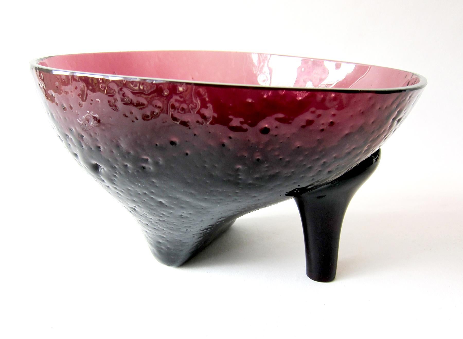 Rare, amethyst glass high heel bowl or vase created by Wayne Husted for Blenko. Bowl measures 5.5