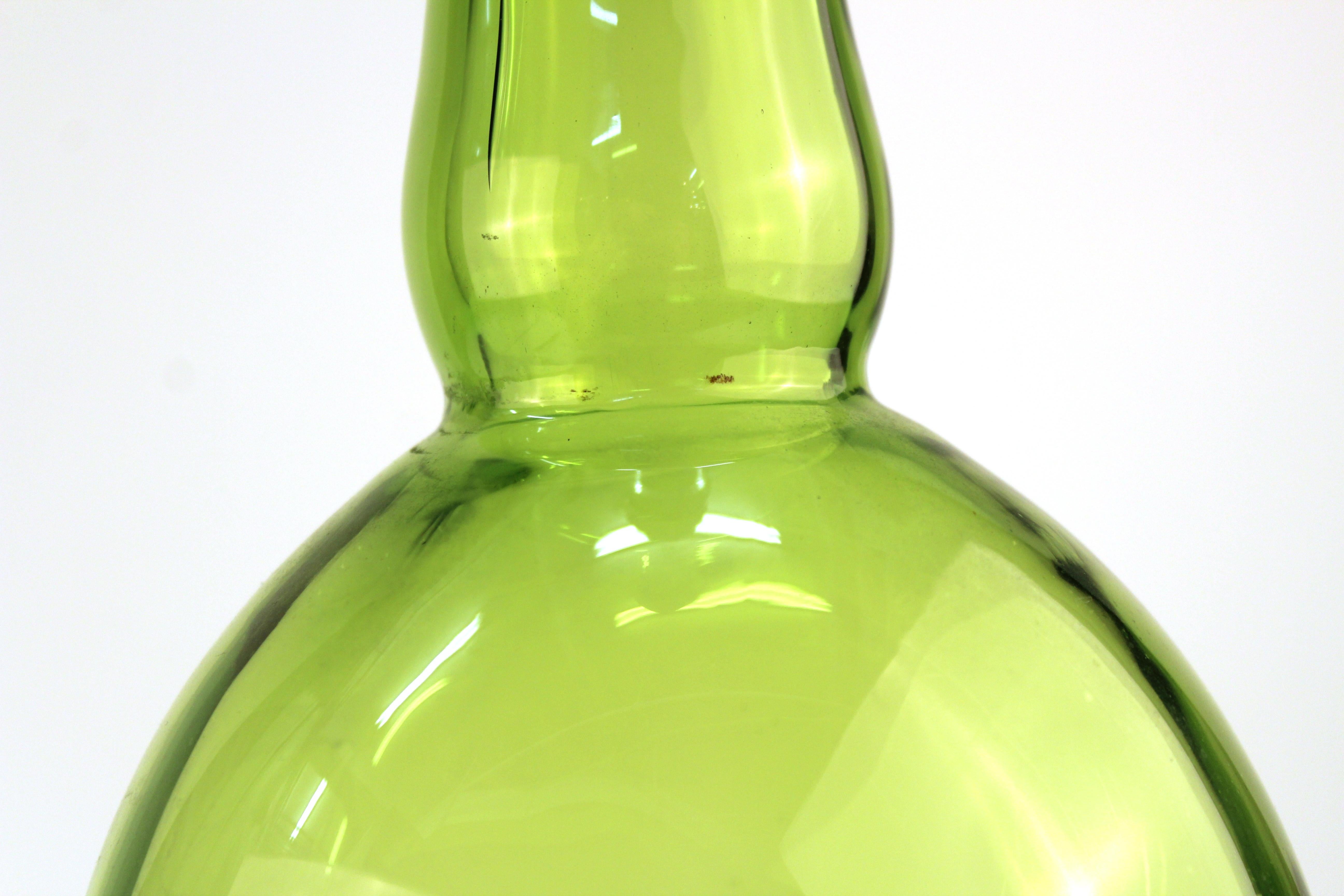 Late 20th Century Wayne Husted for Blenko Mid-Century Modern Lime Green Glass Decanter