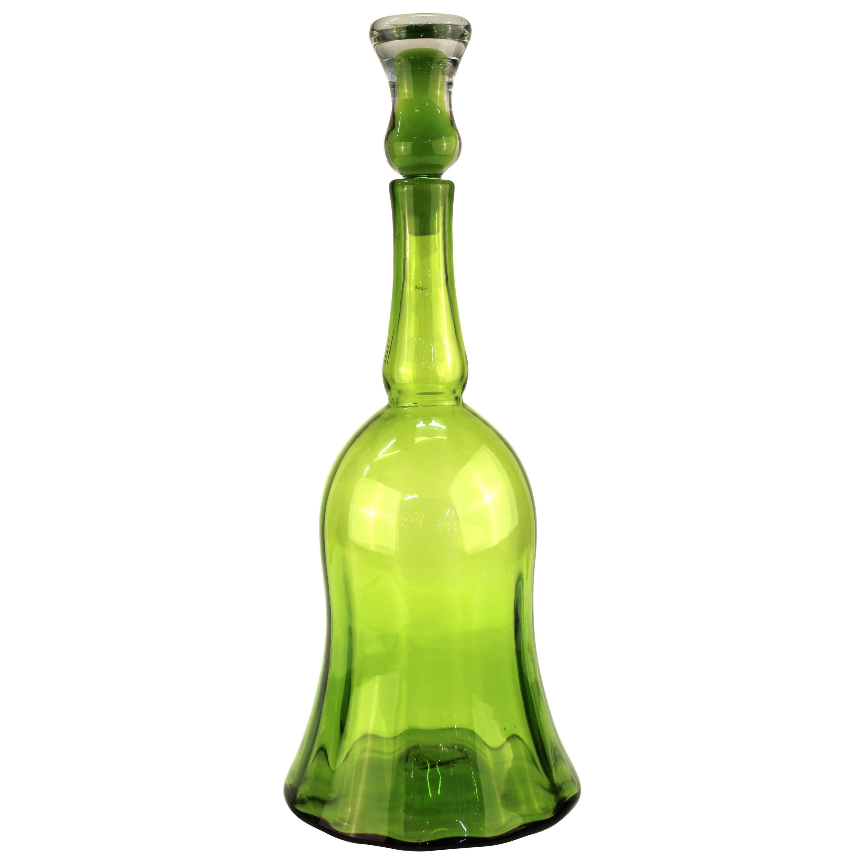 Wayne Husted for Blenko Mid-Century Modern Lime Green Glass Decanter