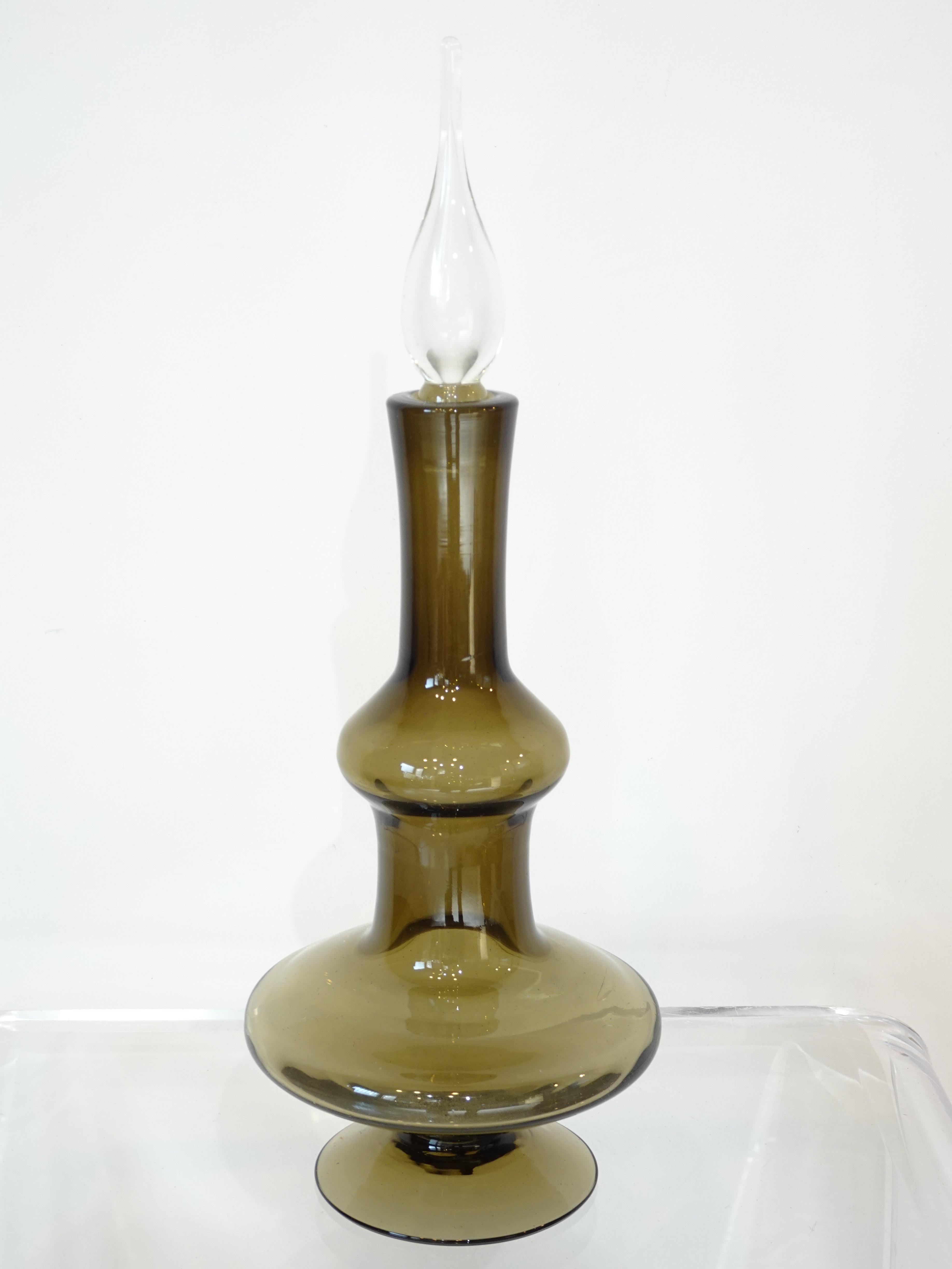 Bischoff Handblown Footed Glass Decanter Vase in the style of Blenko In Good Condition For Sale In Cincinnati, OH